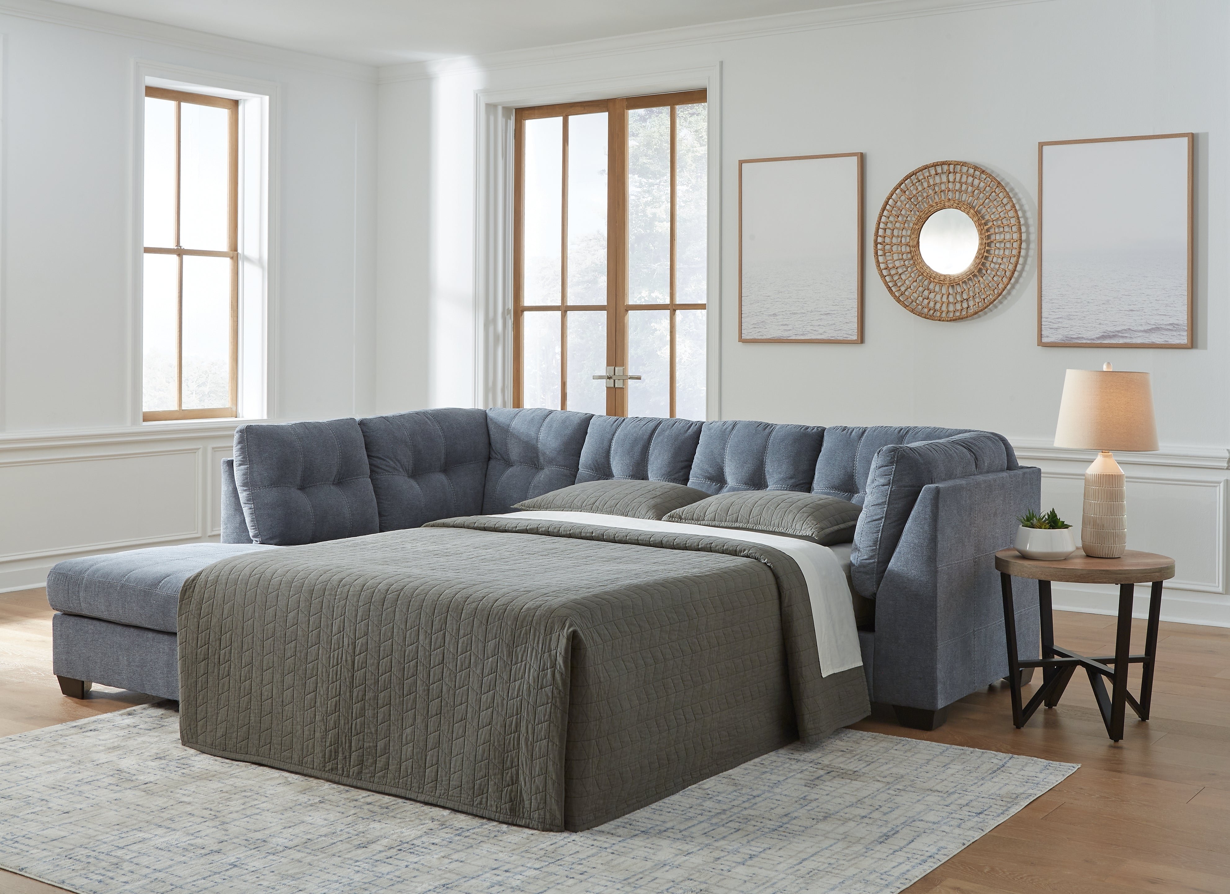 Coral Furniture - Ashley Furniture - Marleton Sectional - RAF 2-Piece Sleeper Sectional with Chaise / Denim - 55303S3