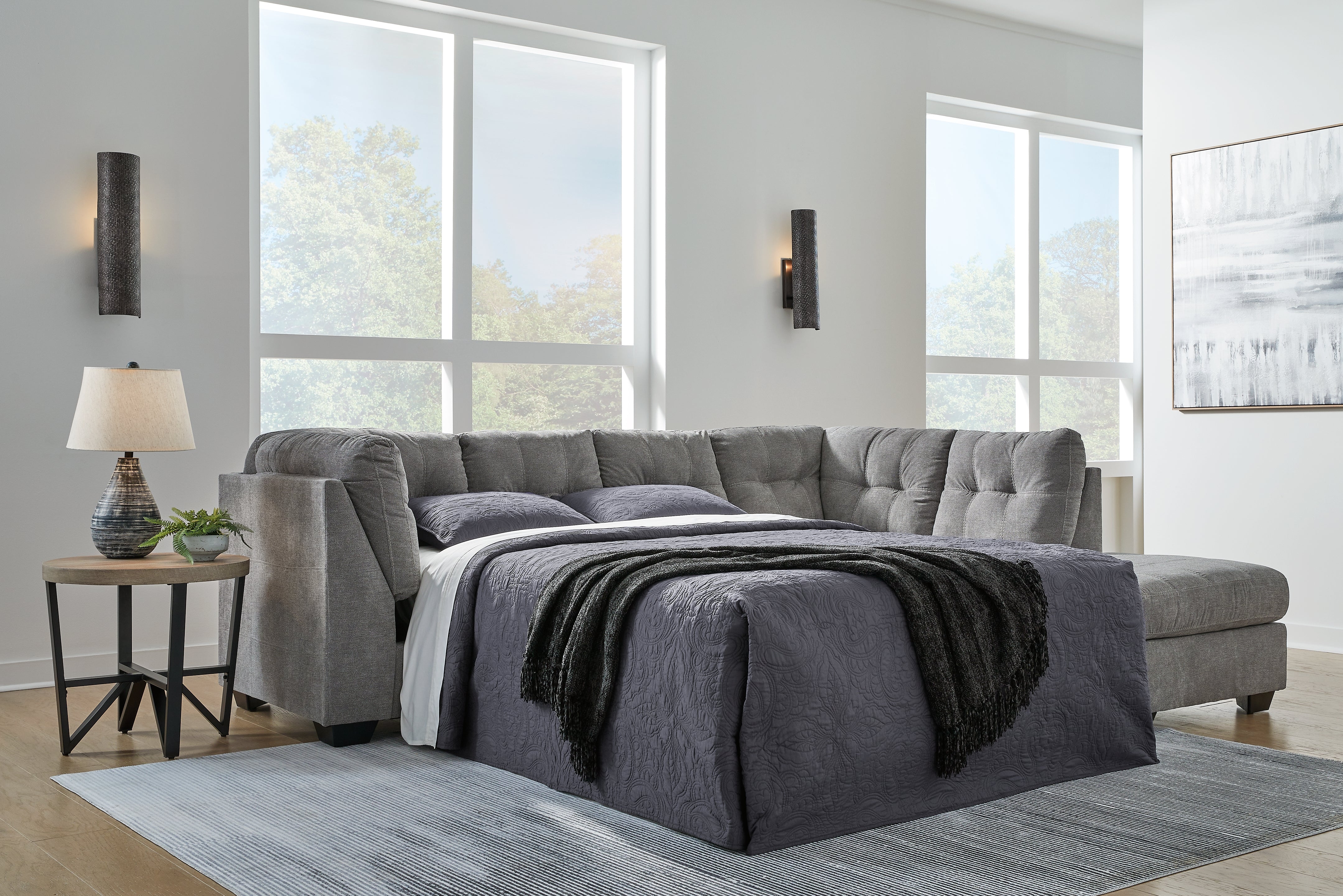 Coral Furniture - Ashley Furniture - Marleton Sectional - 2-Piece Sleeper Sectional with Chaise / Gray - 55305S4