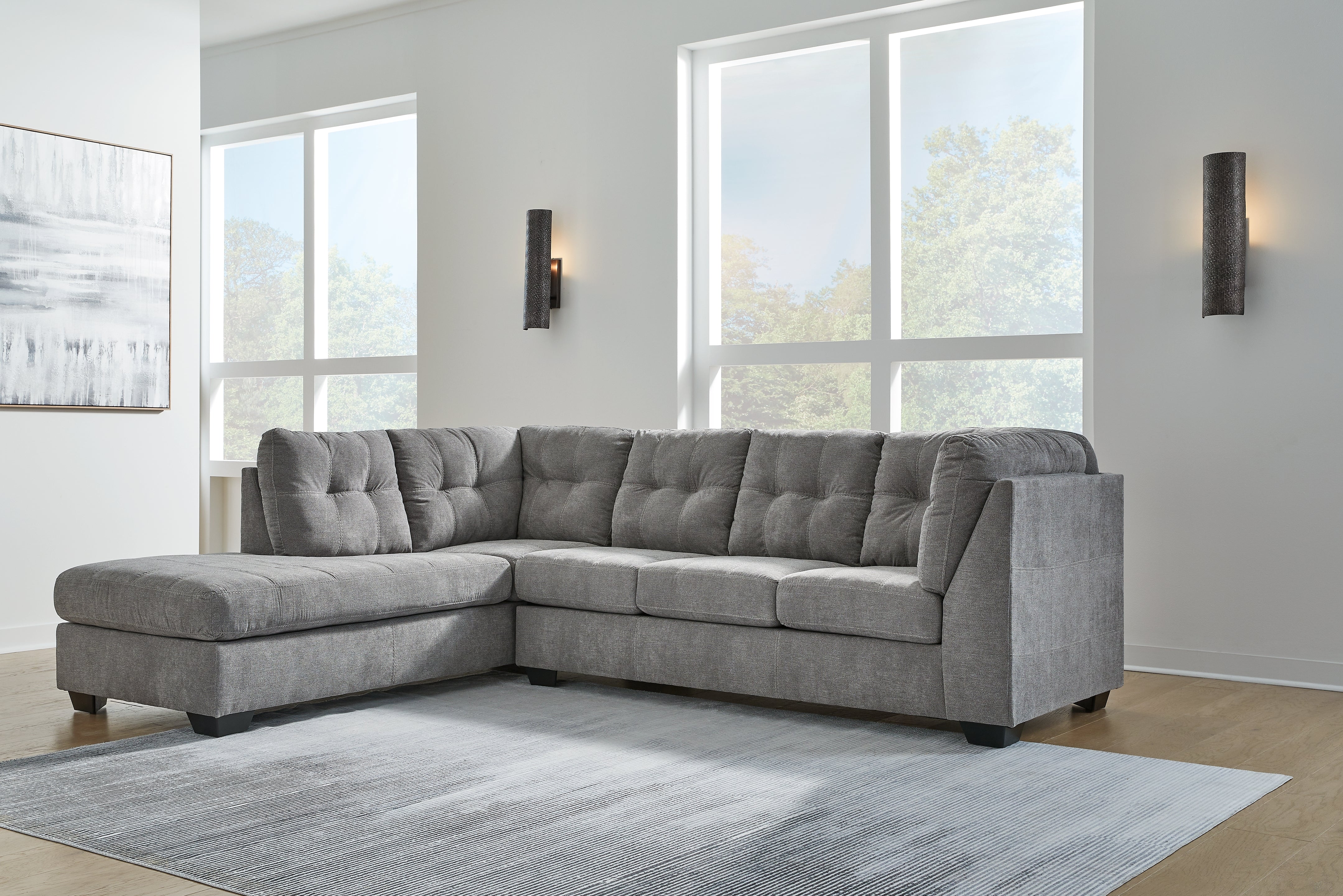 Coral Furniture - Ashley Furniture - Marleton Sectional - RAF 2-Piece Sectional with Chaise / Gray - 55305S1