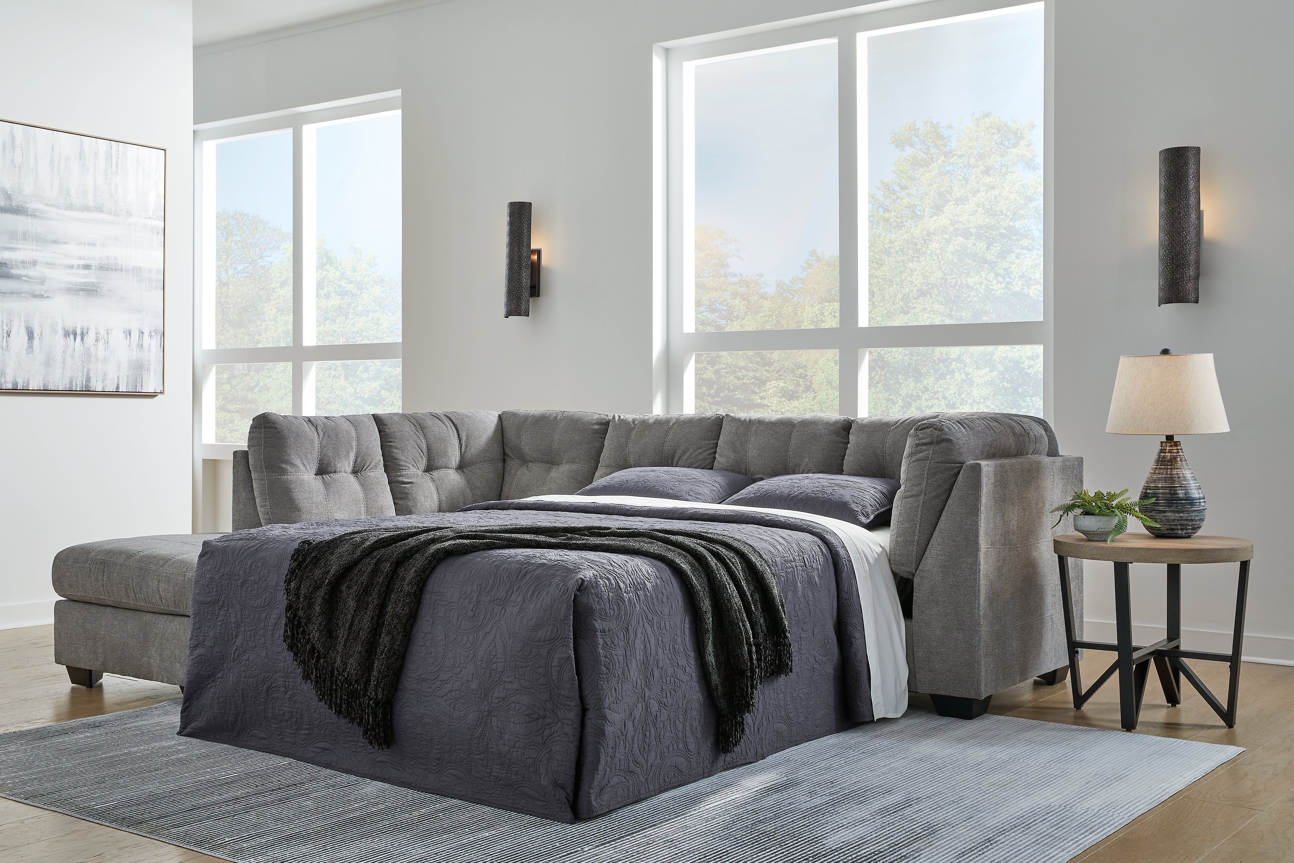 Coral Furniture - Ashley Furniture - Marleton Sectional - RAF 2-Piece Sleeper Sectional with Chaise / Gray - 55305S3