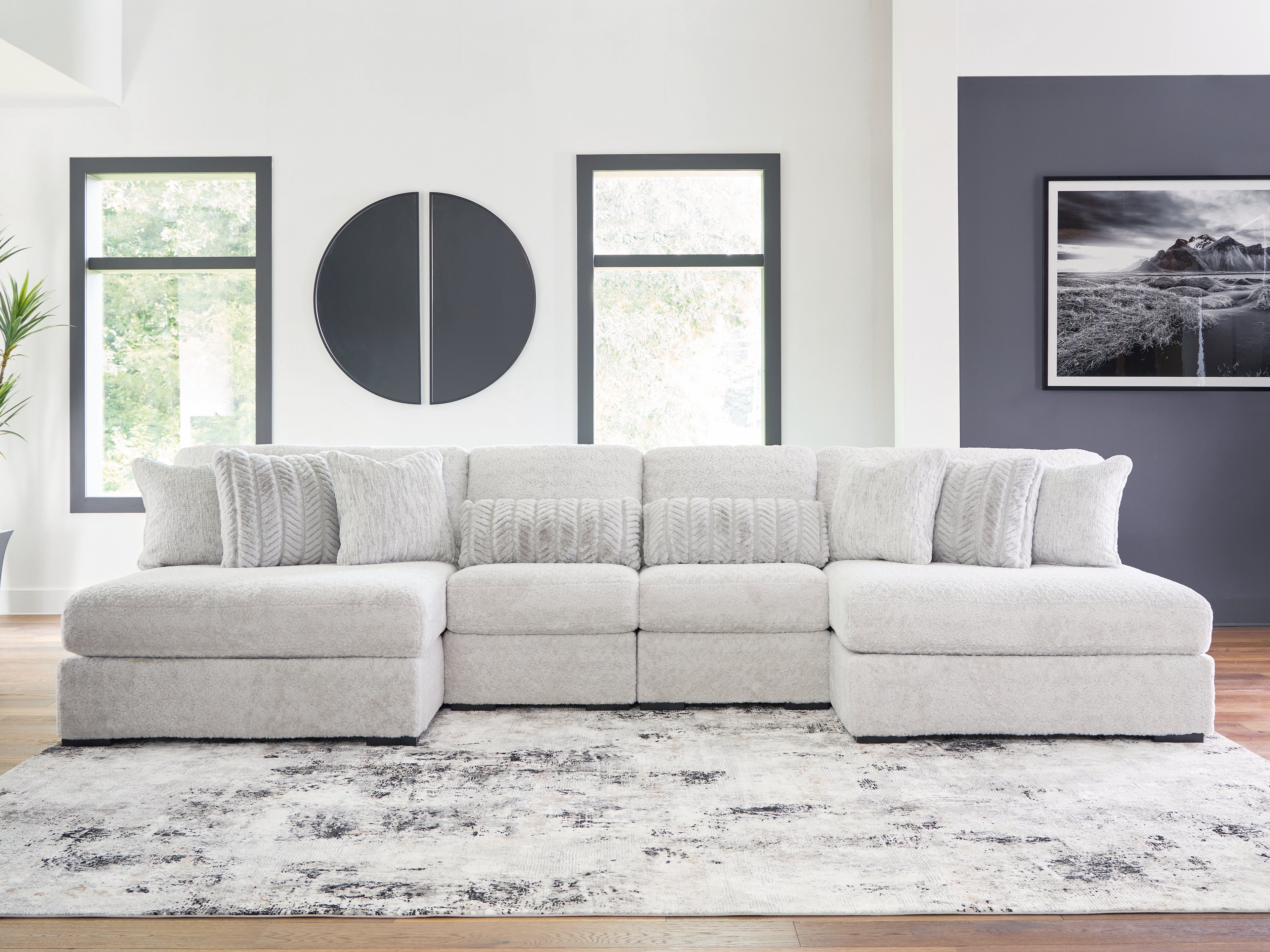 Coral Furniture - Ashley Furniture - Cuddle Plush Sectional - 4-Piece Sectional with Chaise / Arctic - PC59106S4