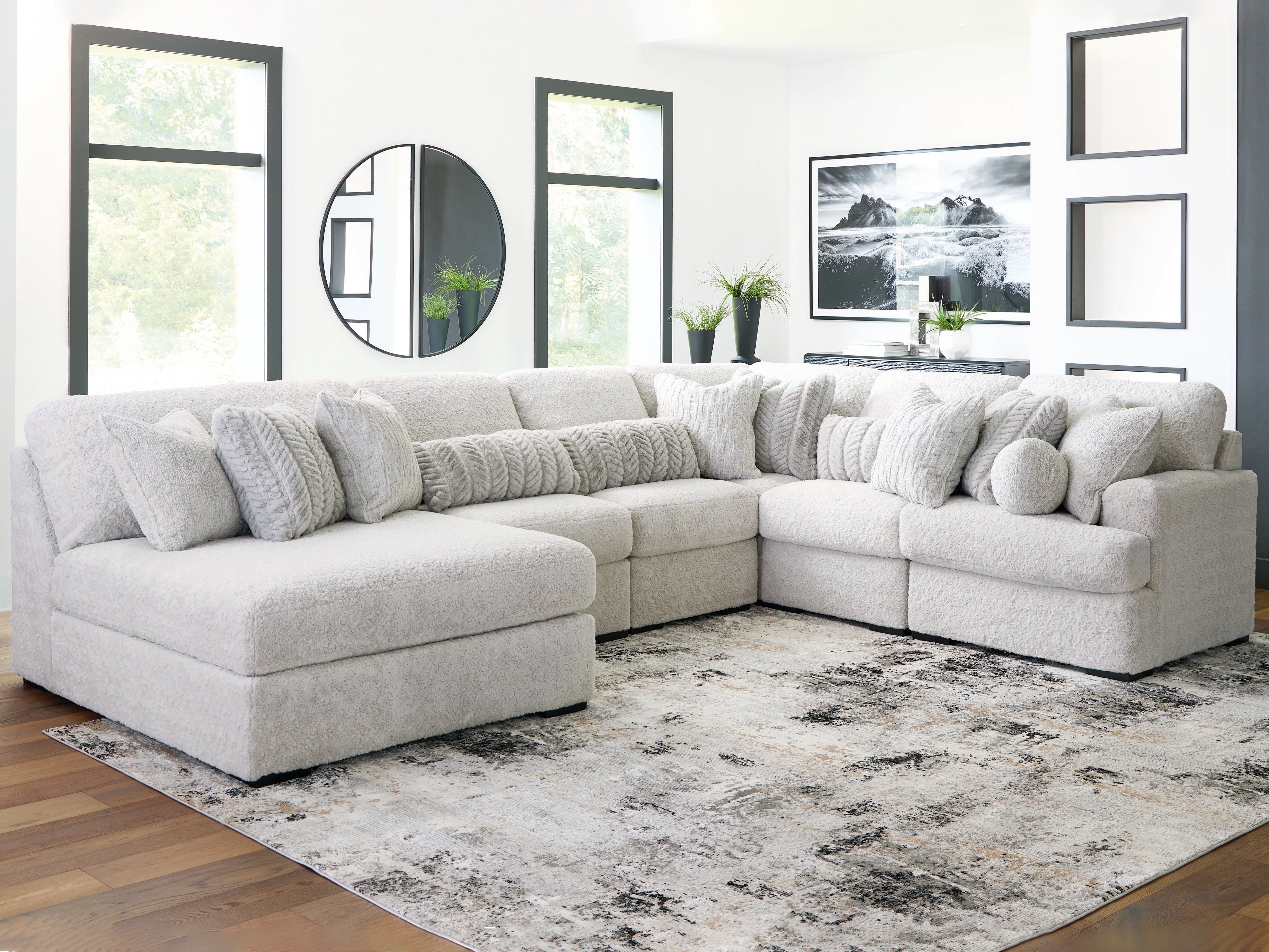 Coral Furniture - Ashley Furniture - Cuddle Plush Sectional - 6-Piece Sectional with Chaise / Arctic - PC59106S8