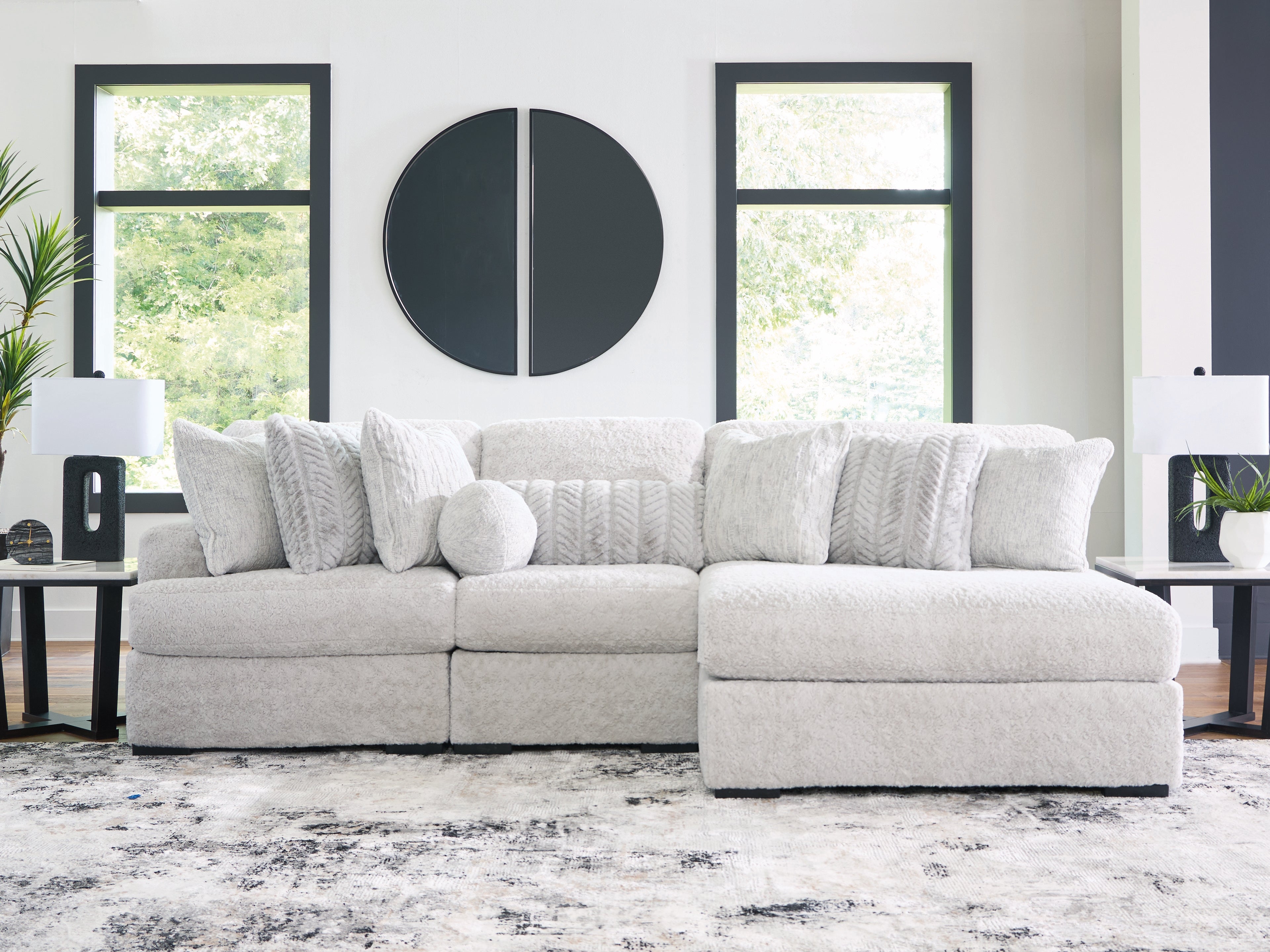 Coral Furniture - Ashley Furniture - Cuddle Plush Sectional - RAF 3-Piece Sectional with Chaise / Arctic - PC59106S1