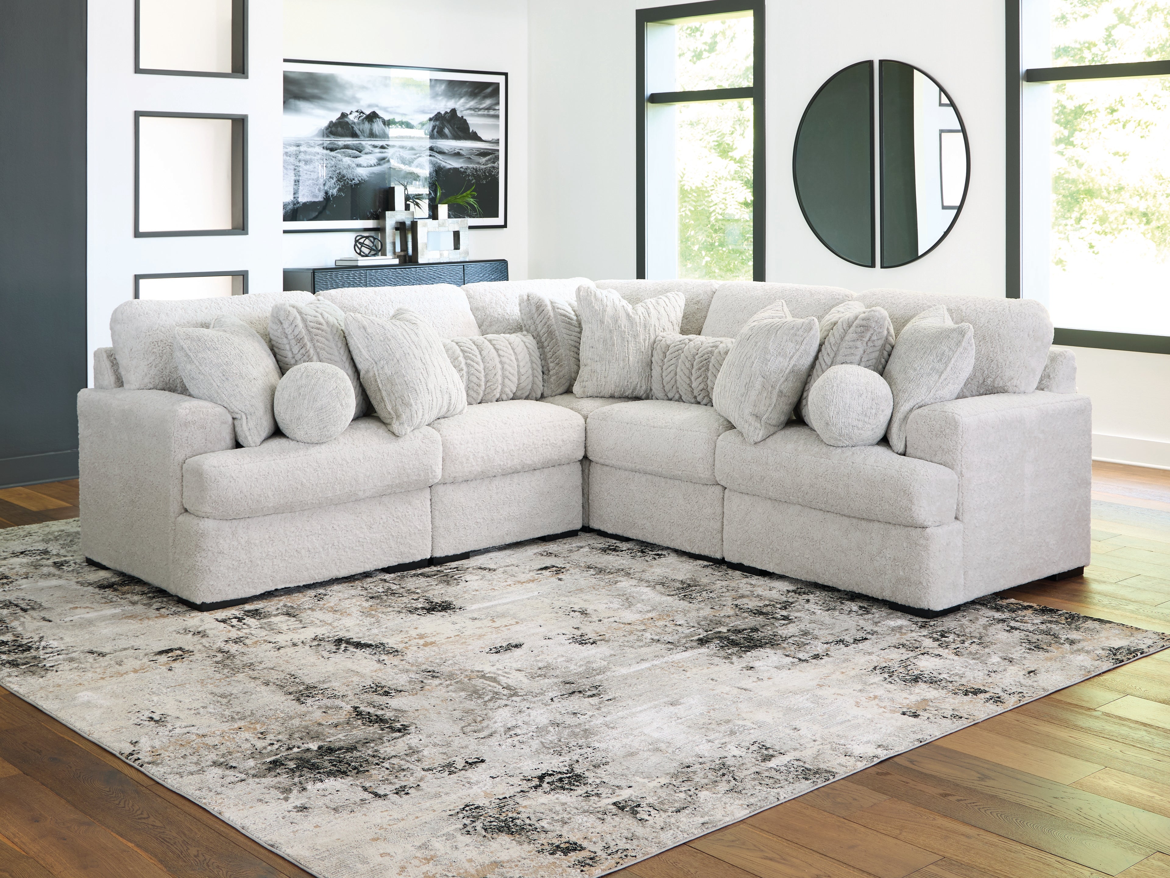 Coral Furniture - Ashley Furniture - Cuddle Plush Sectional - RAF 5-Piece Sectional / Arctic - PC59106S2