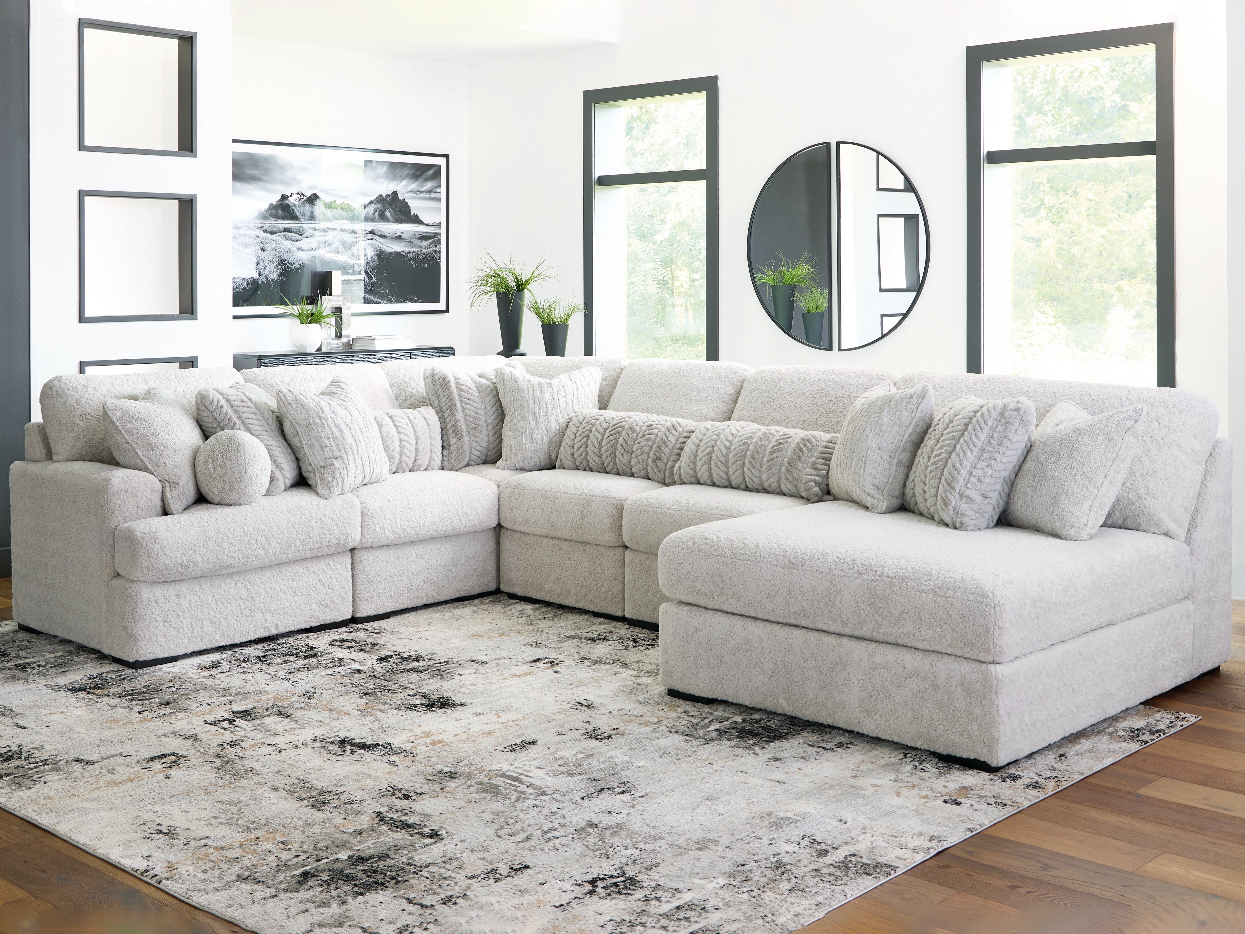 Coral Furniture - Ashley Furniture - Cuddle Plush Sectional - RAF 6-Piece Sectional with Chaise / Arctic - PC59106S3