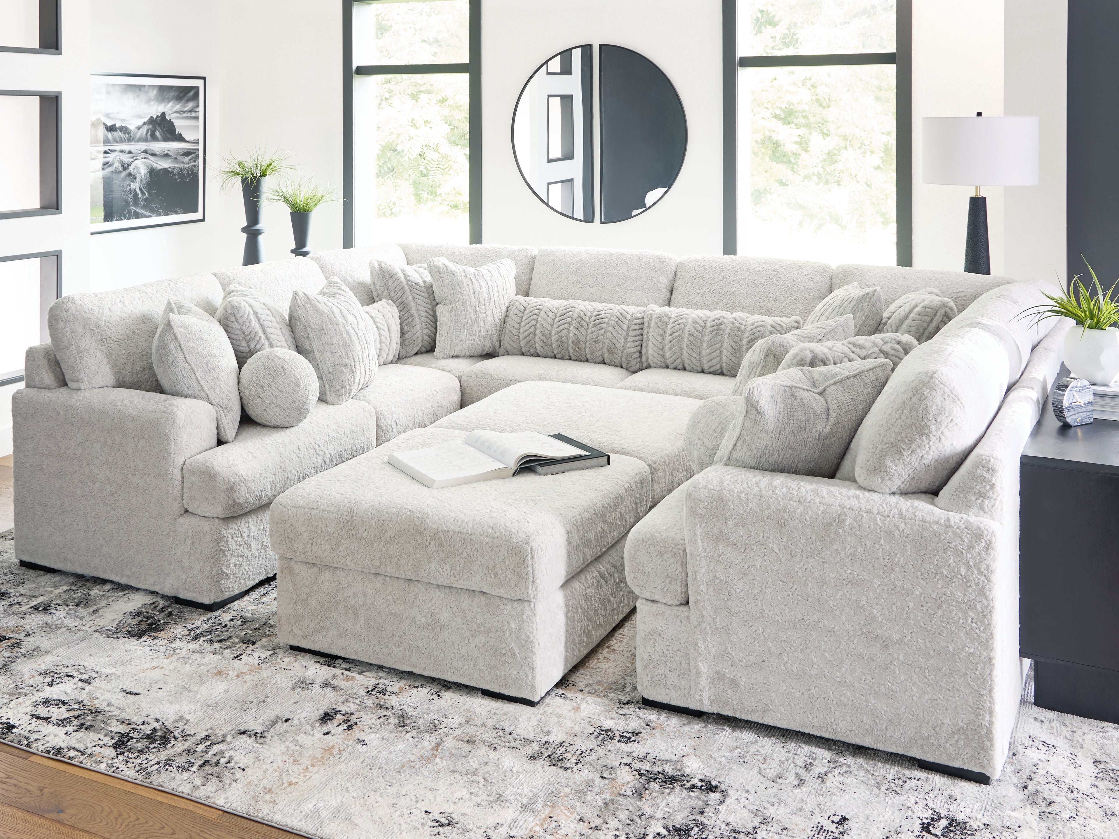 Coral Furniture - Ashley Furniture - Cuddle Plush Sectional - RAF 10-Piece Sectional / Arctic - PC59106S10