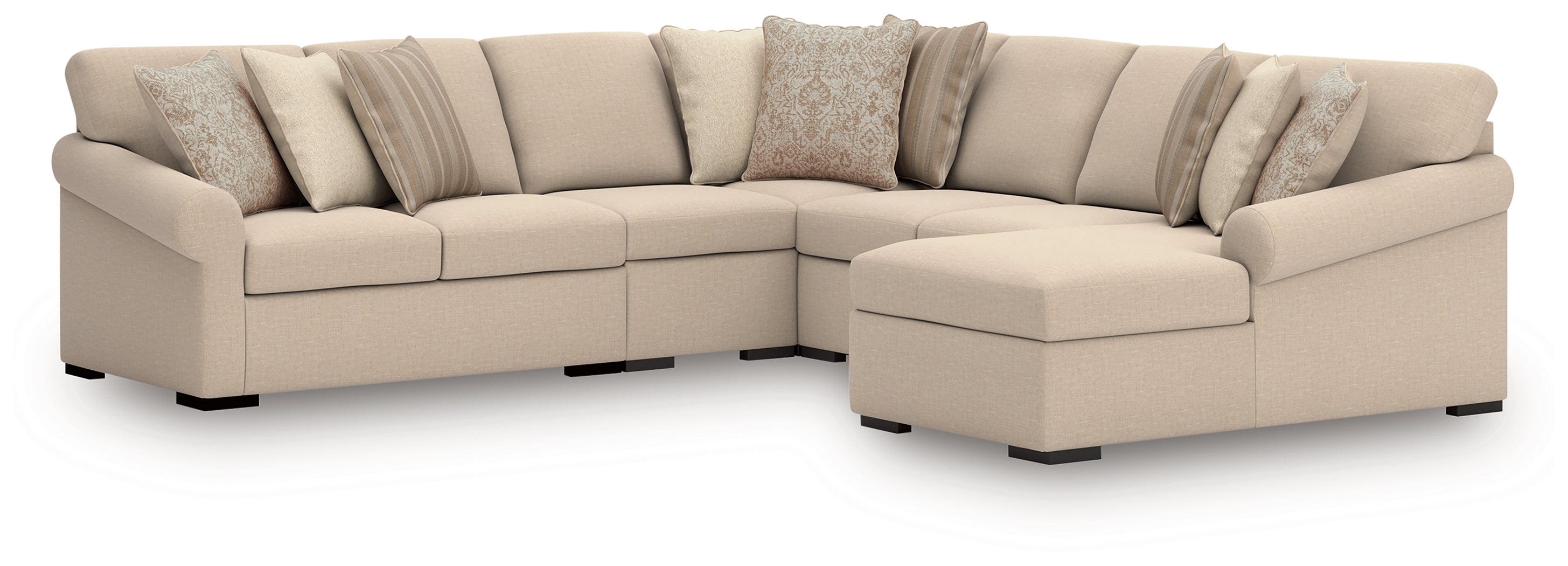Coral Furniture - Ashley Furniture - LadyMae Sectional - RAF 5-Piece Sectional with Chaise / Twill - 59404S4