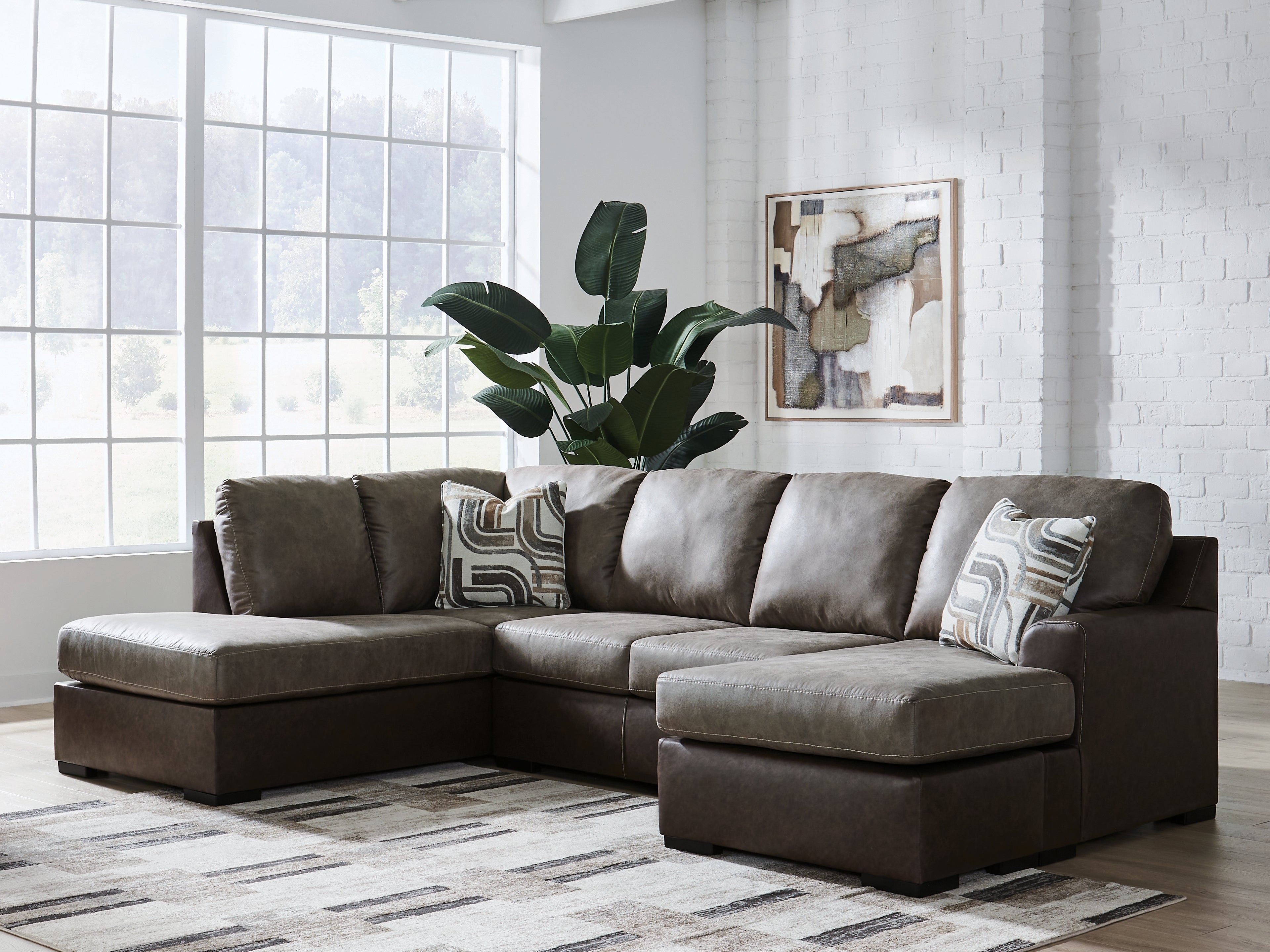 Coral Furniture - Ashley Furniture - Castille Way Sectional - RAF 2-Piece Sectional with Chaise / Fossil - PC62703S1