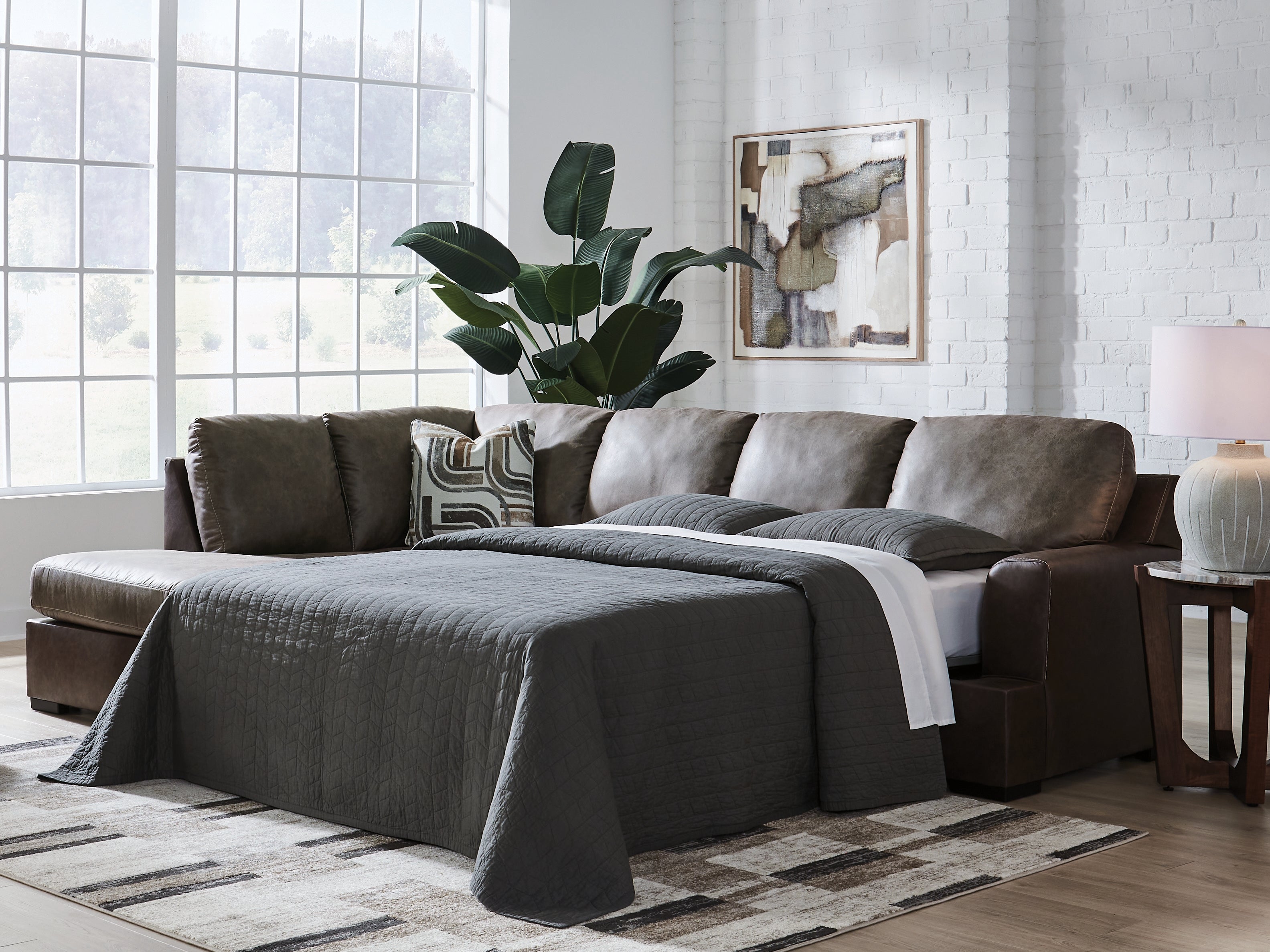 Coral Furniture - Ashley Furniture - Castille Way Sectional - RAF 2-Piece Sleeper Sectional with Chaise / Fossil - PC62703S4