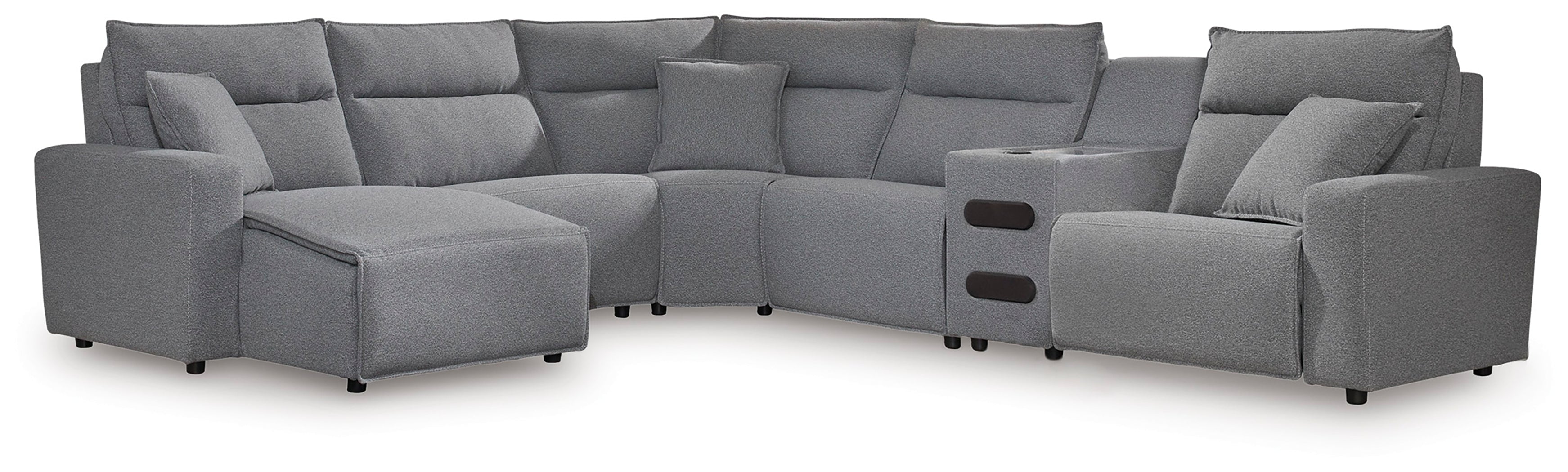 Coral Furniture - Ashley Furniture - ModMax II Sectional - 6-Piece Reclining Sectional with Chaise and Audio Console / Salt and Pepper - 65906S29