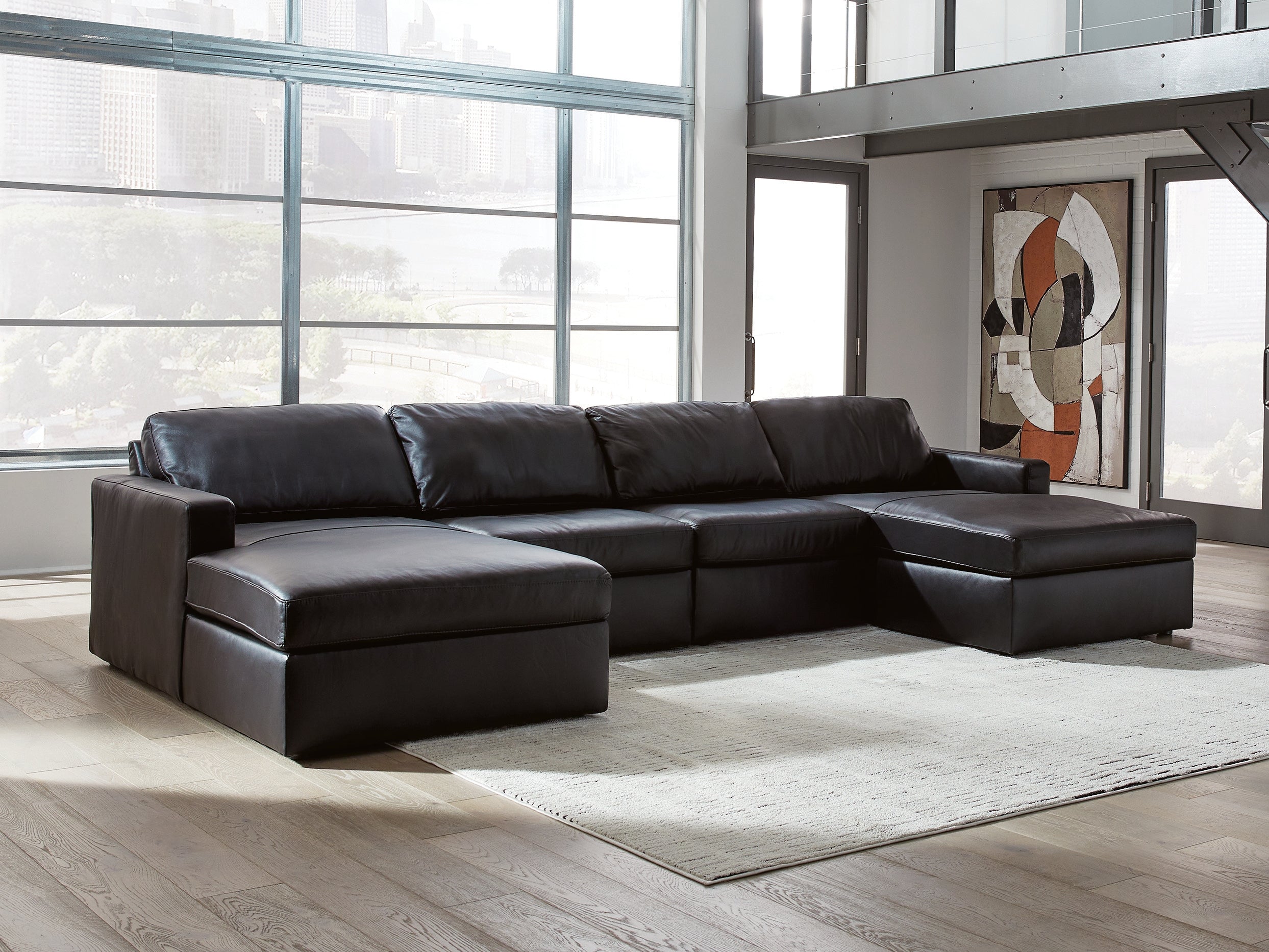 Coral Furniture - Ashley Furniture - ModMax II Sectional - RAF 4-Piece Double Chaise Sectional / Black - 74305S19