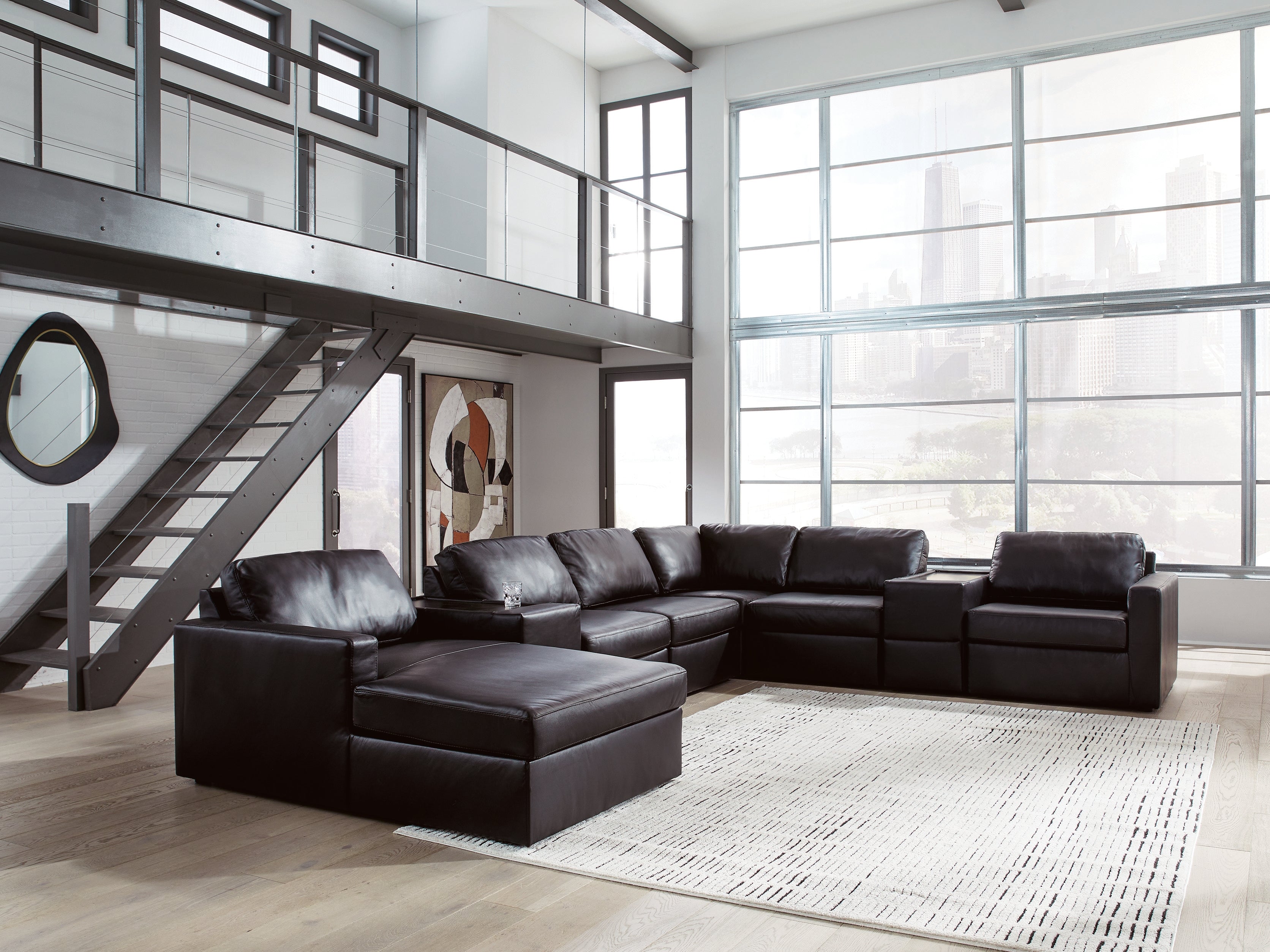 Coral Furniture - Ashley Furniture - ModMax II Sectional - RAF 8-Piece Sectional with Chaise and Storage Consoles / Black - 74305S43
