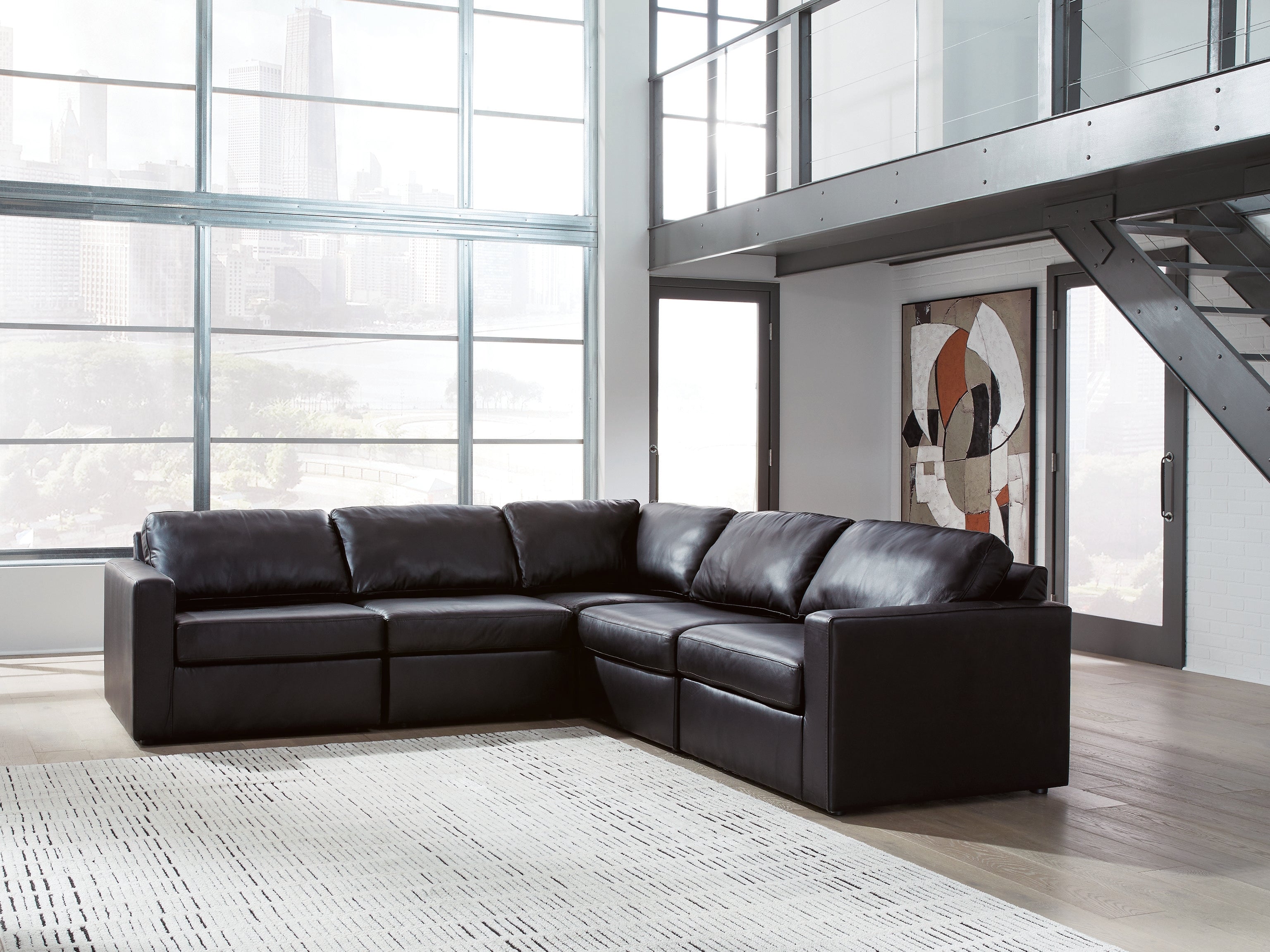 Coral Furniture - Ashley Furniture - ModMax II Sectional - RAF 5-Piece Sectional / Black - 74305S6