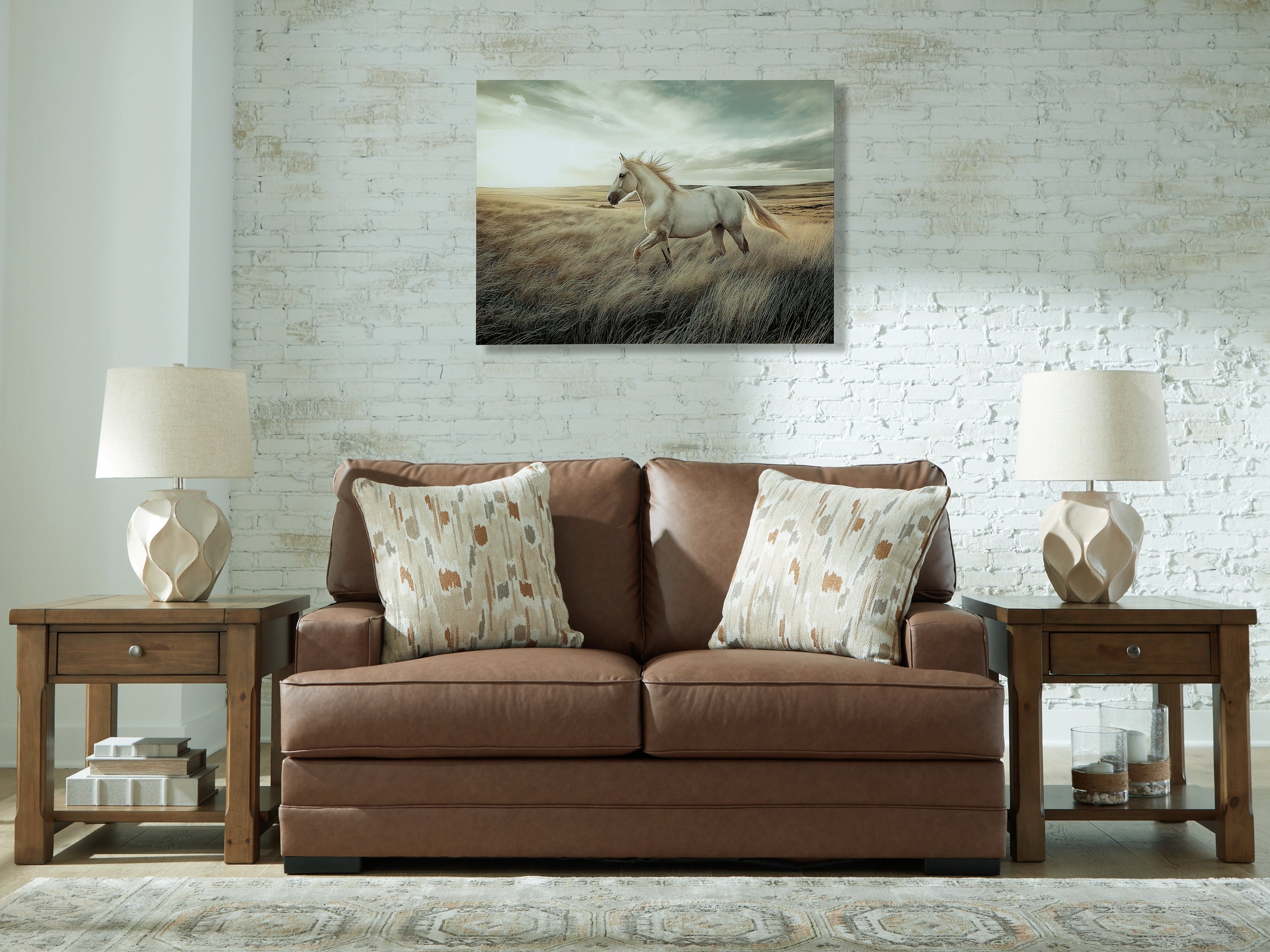 Coral Furniture - Ashley Furniture - VillaCourt Living Room - Loveseat / Caramel - 7490935
