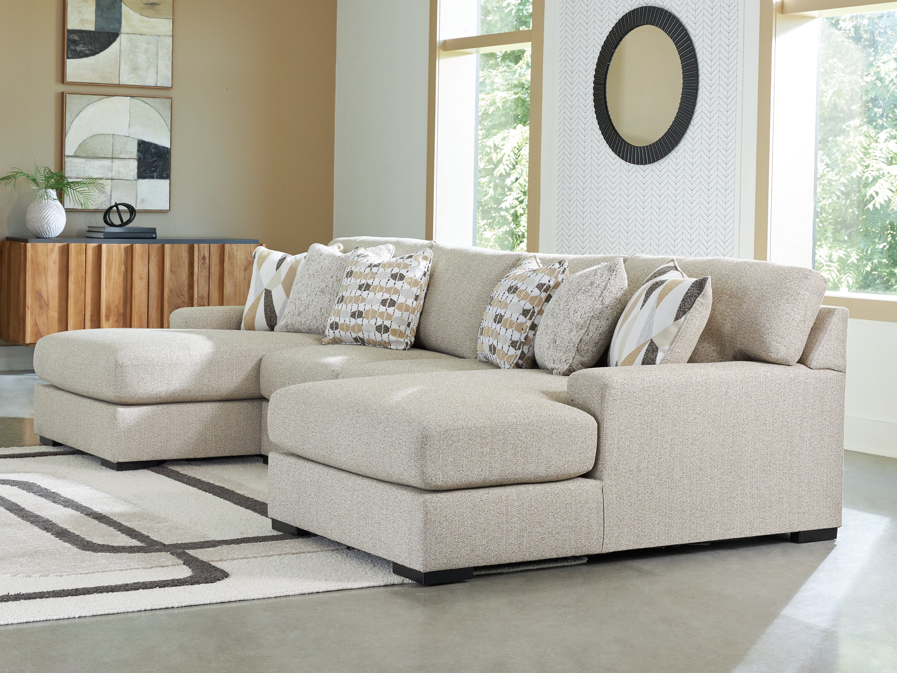 Coral Furniture - Ashley Furniture - Laurelgrove Sectional - RAF 3-Piece Double Chaise Sectional / Pebble - 75105S7