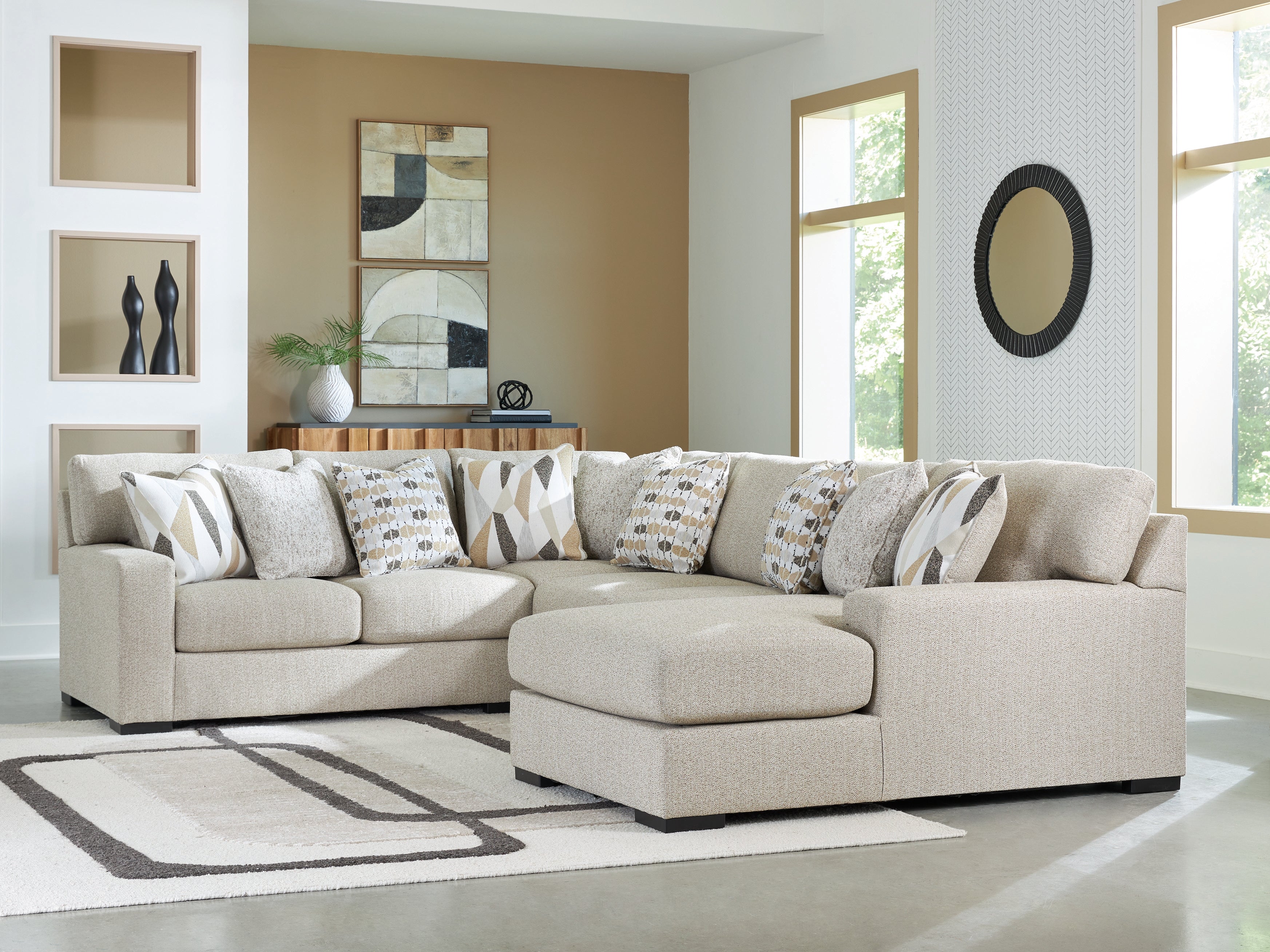 Coral Furniture - Ashley Furniture - Laurelgrove Sectional - RAF 4-Piece Sectional with Chaise / Pebble - 75105S2