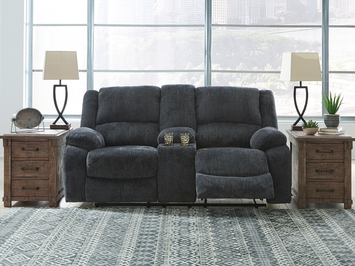 Coral Furniture - Ashley Furniture - Draycoll Living Room - DBL Rec Loveseat w/Console / Slate - 7650494