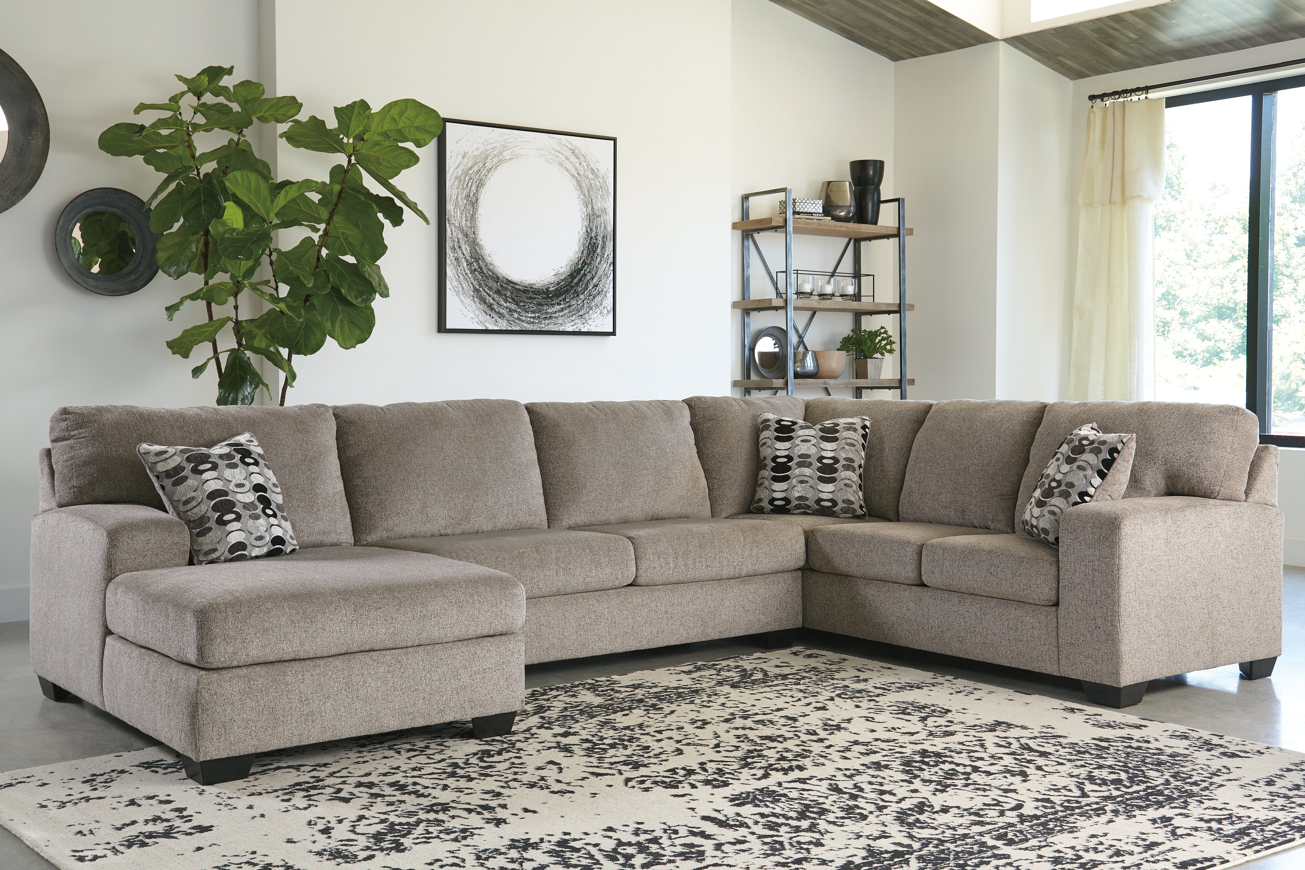 Coral Furniture - Ashley Furniture - Ballinasloe Sectional - RAF 3-Piece Sectional with Chaise / Platinum - 80702S1