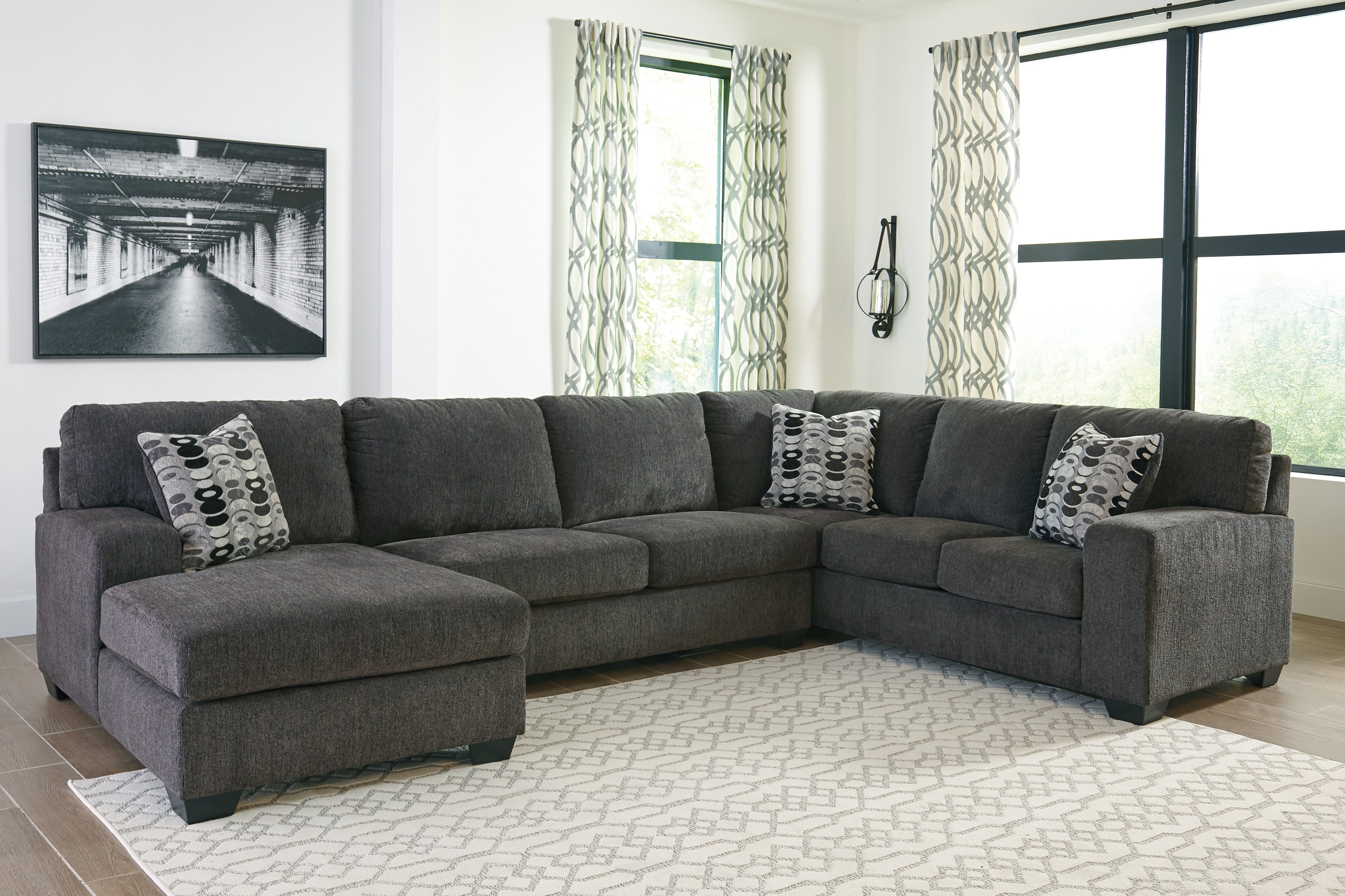 Coral Furniture - Ashley Furniture - Ballinasloe Sectional - RAF 3-Piece Sectional with Chaise / Smoke - 80703S1