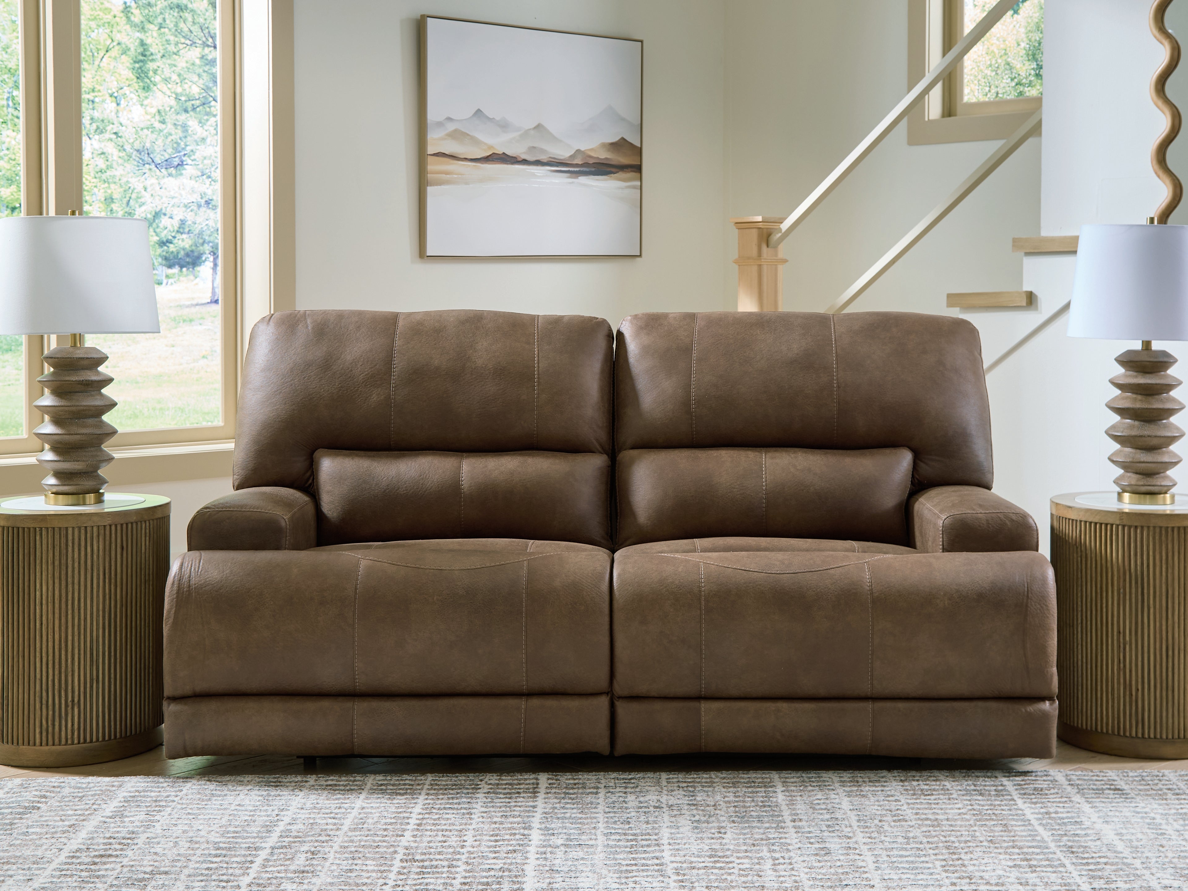 Coral Furniture - Ashley Furniture - Beckley Place Living Room - 2 Seat PWR REC Sofa ADJ HDREST / Earth - PC9180247