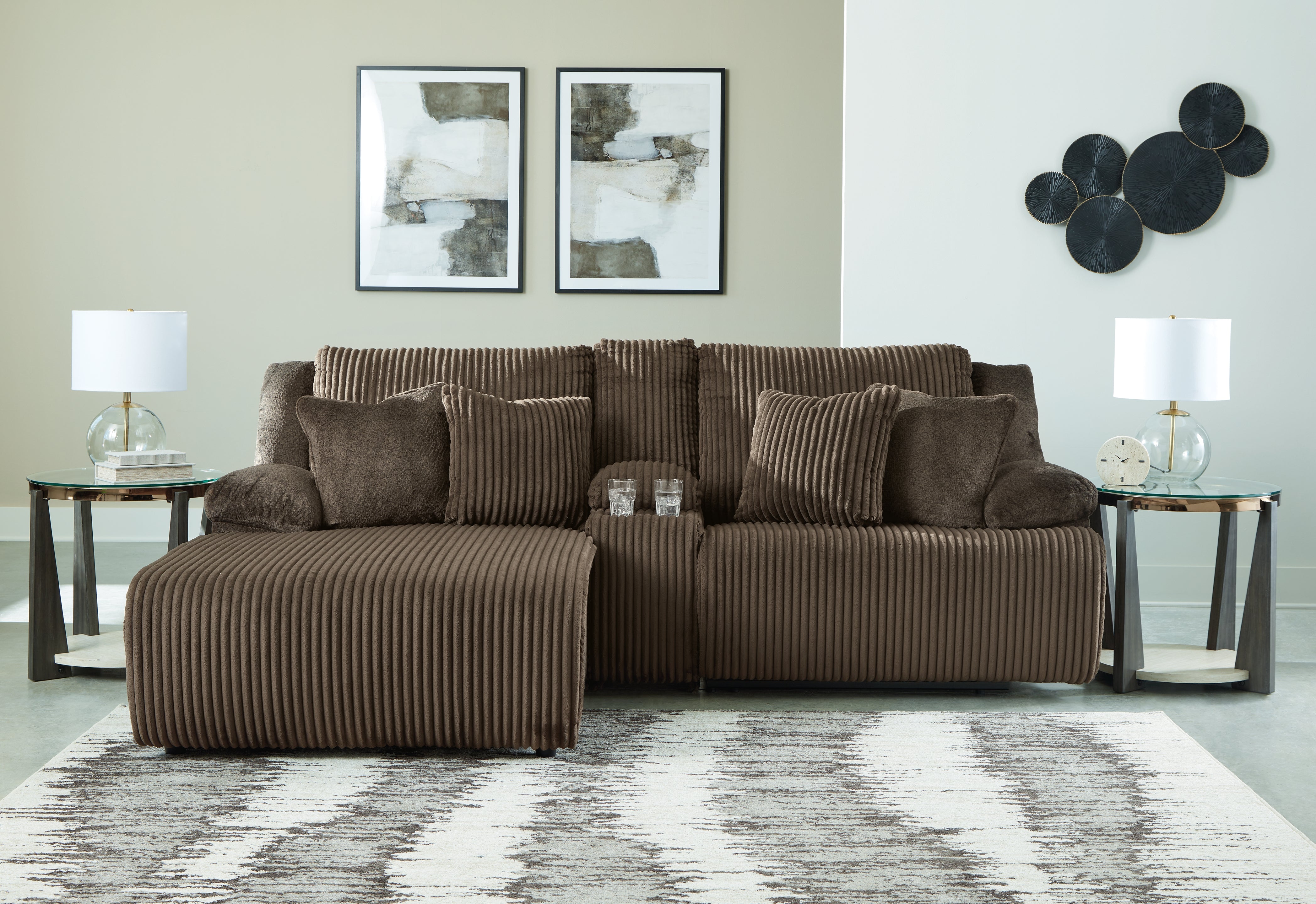 Coral Furniture - Ashley Furniture - Top Tier Sectional - 3-Piece Reclining Sectional Sofa with Chaise / Chocolate - 92705S5