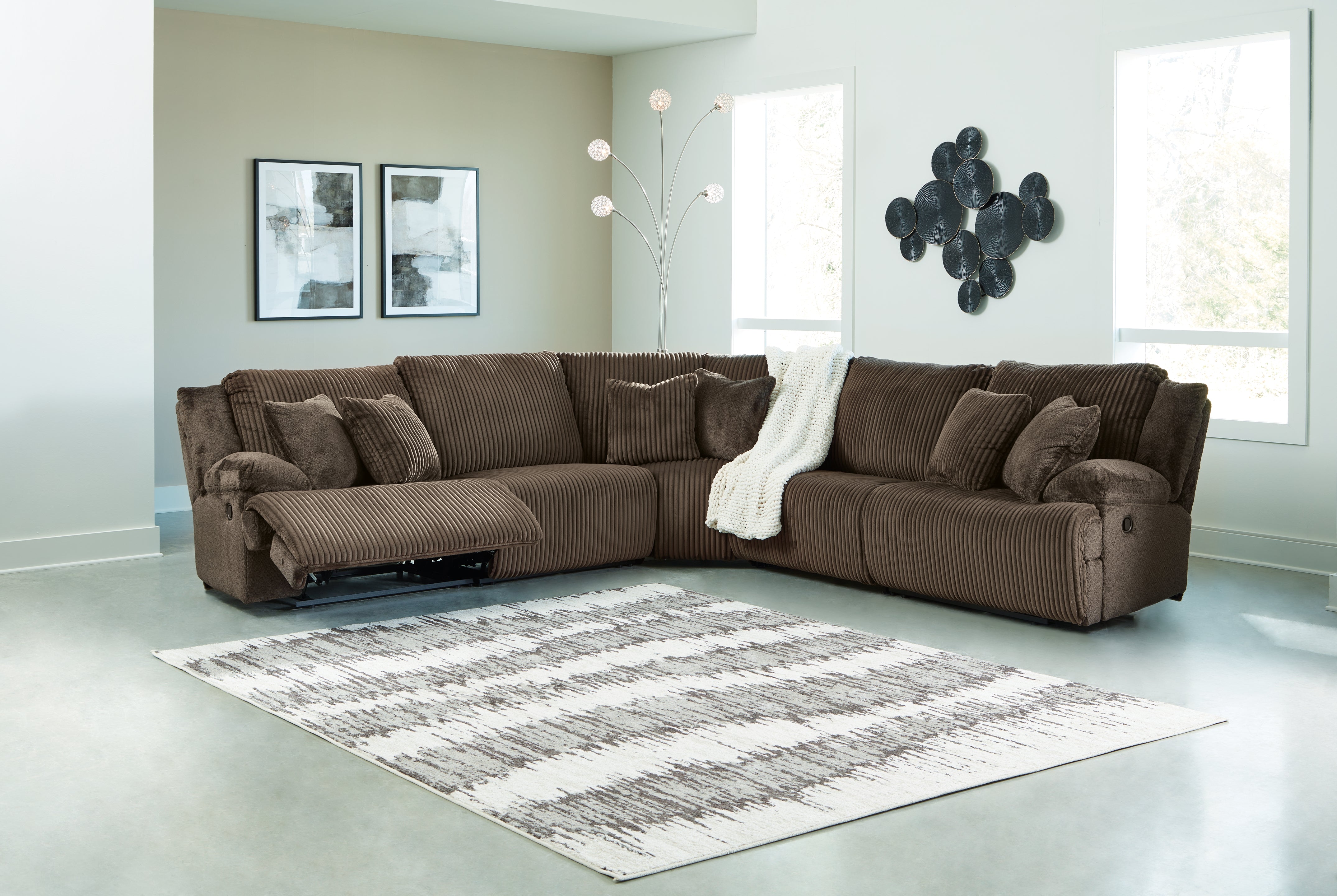 Coral Furniture - Ashley Furniture - Top Tier Sectional - 5-Piece Reclining Sectional / Chocolate - 92705S3