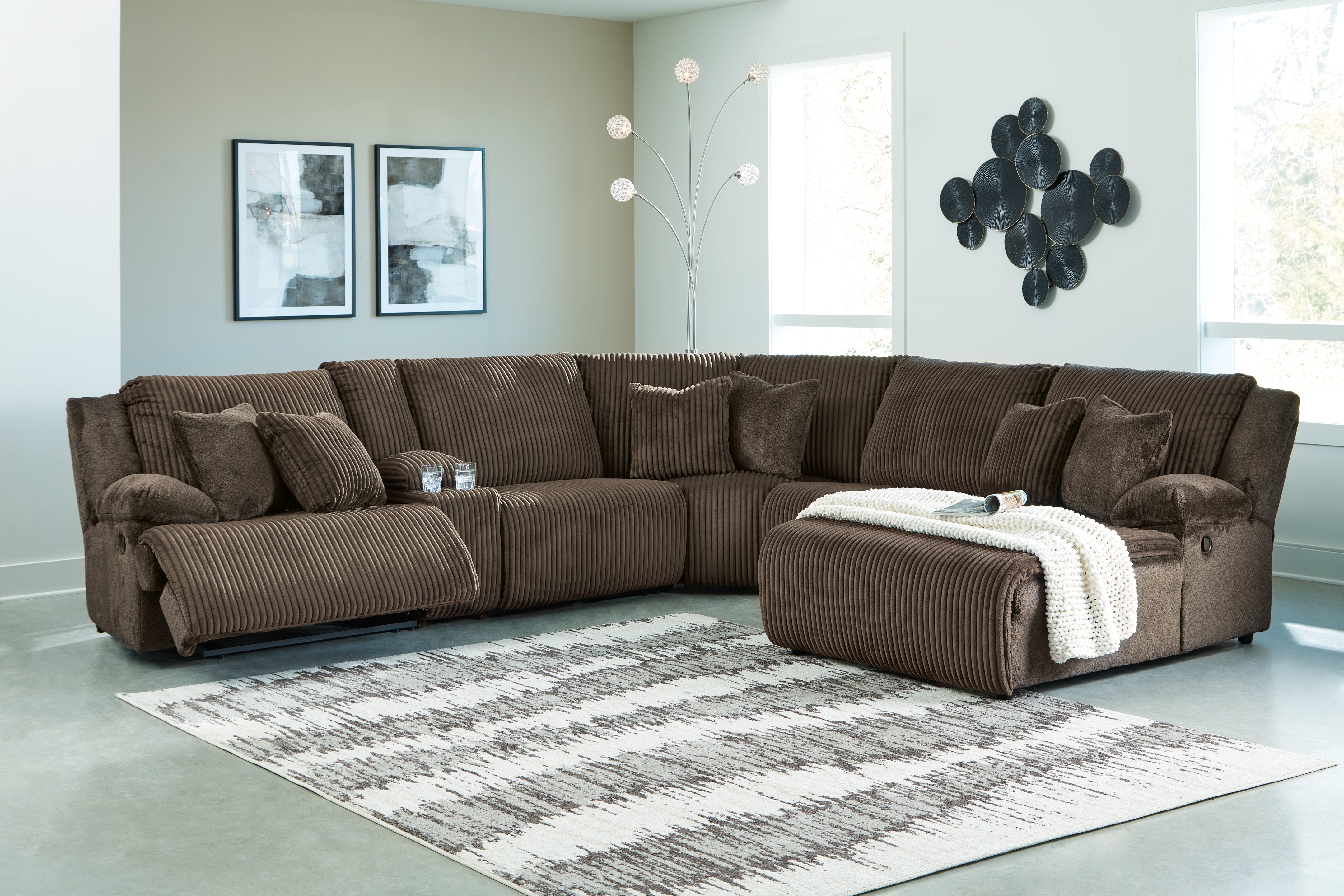 Coral Furniture - Ashley Furniture - Top Tier Sectional - 6-Piece Reclining Sectional with Chaise / Chocolate - 92705S1