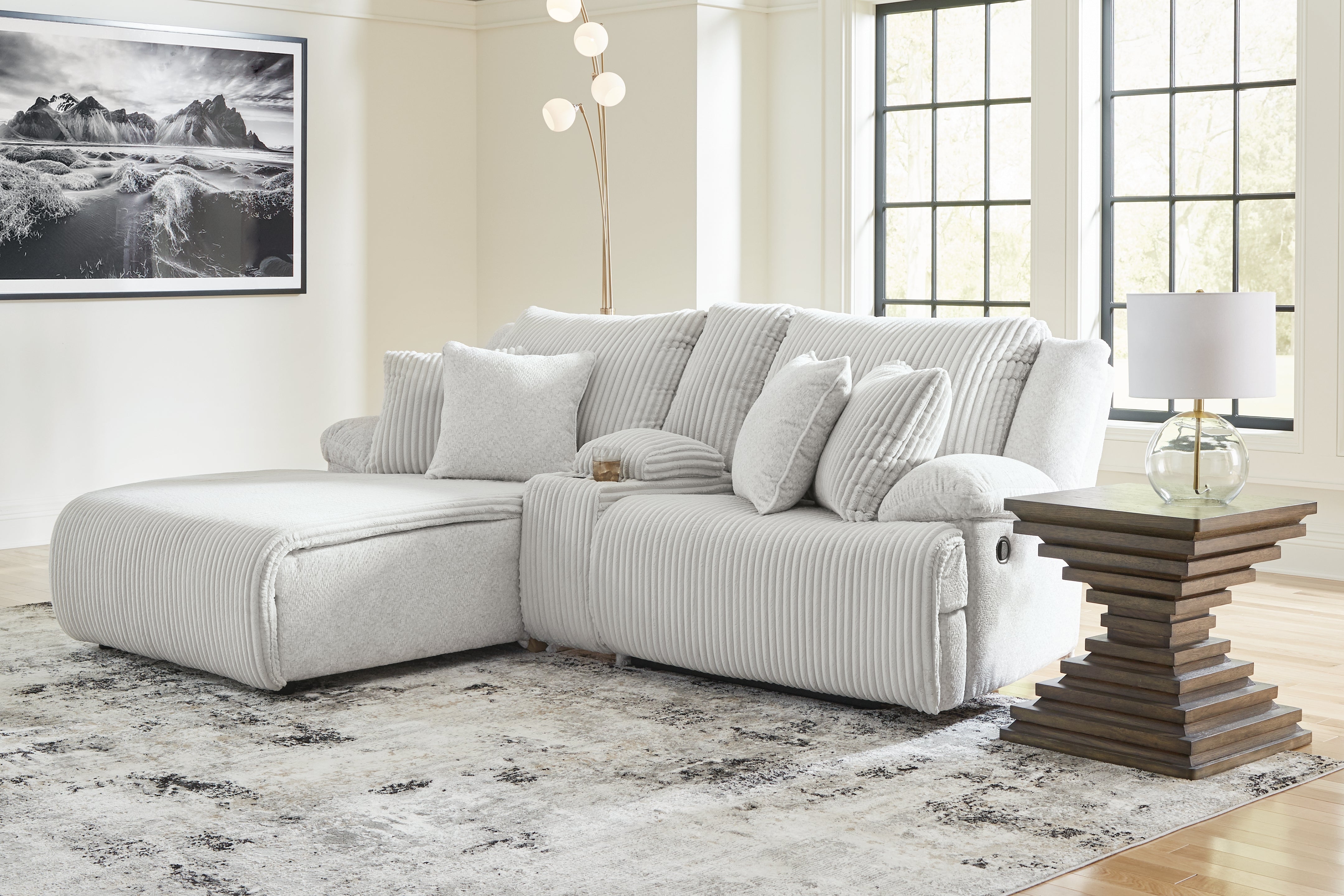Coral Furniture - Ashley Furniture - Top Tier Sectional - 3-Piece Reclining Sectional Sofa with Chaise / Alloy - 92706S5