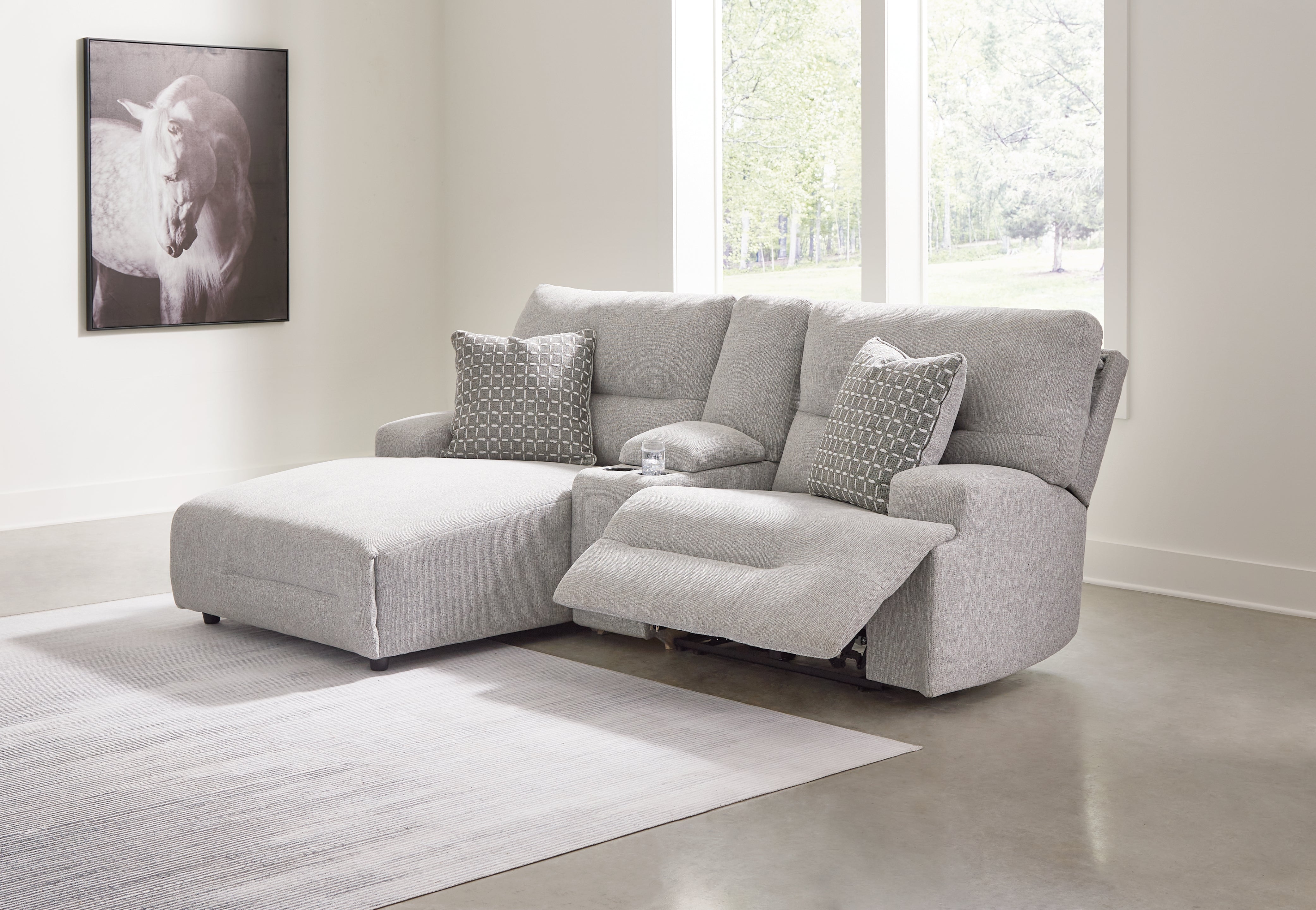 Coral Furniture - Ashley Furniture - Acklen Place Sectional - 3-Piece Power Reclining Sectional Sofa with Chaise / Pewter - 93605S5