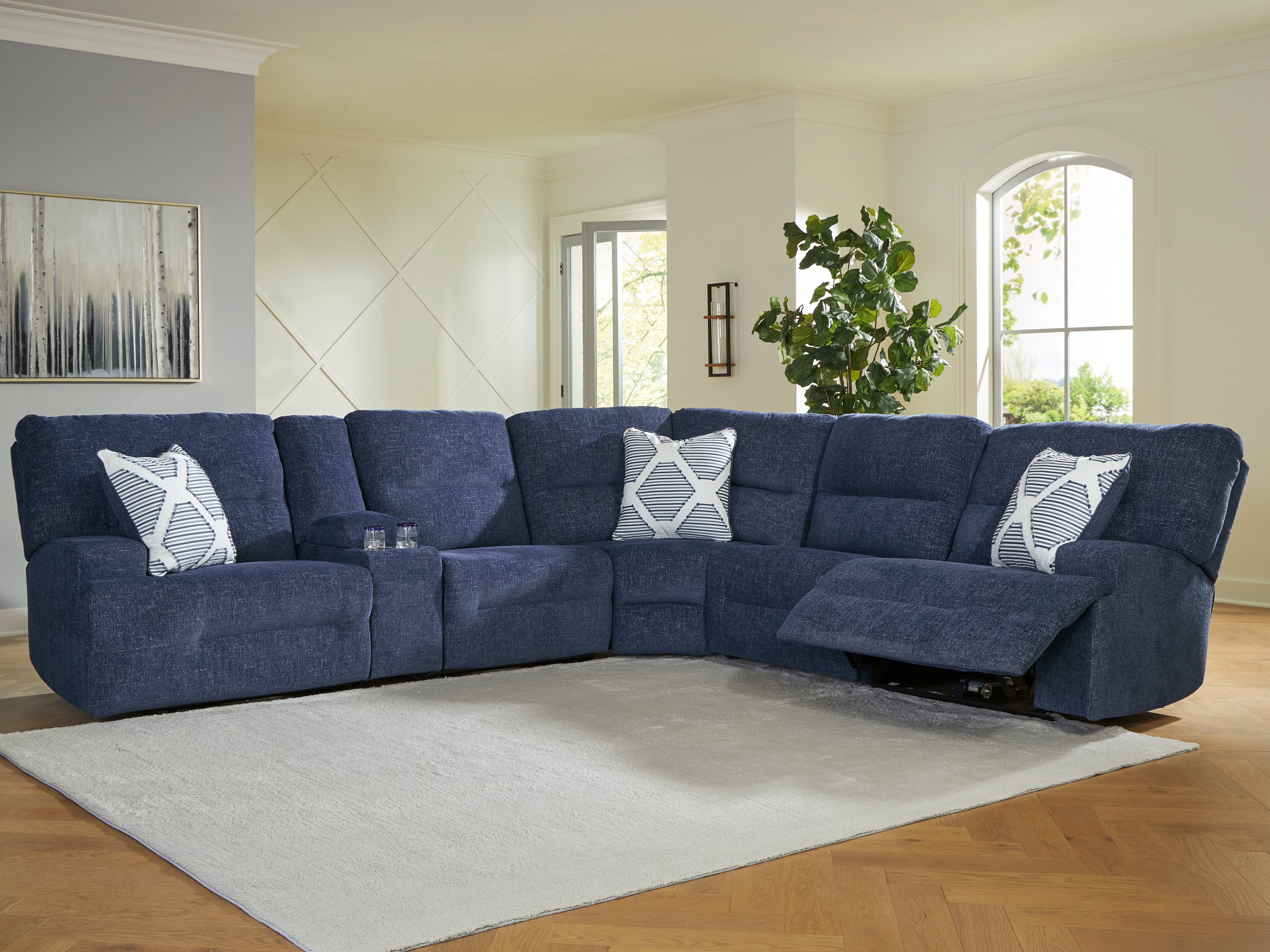 Coral Furniture - Ashley Furniture - Acklen Place Sectional - 6-Piece Power Reclining Sectional / Navy - 93607S15