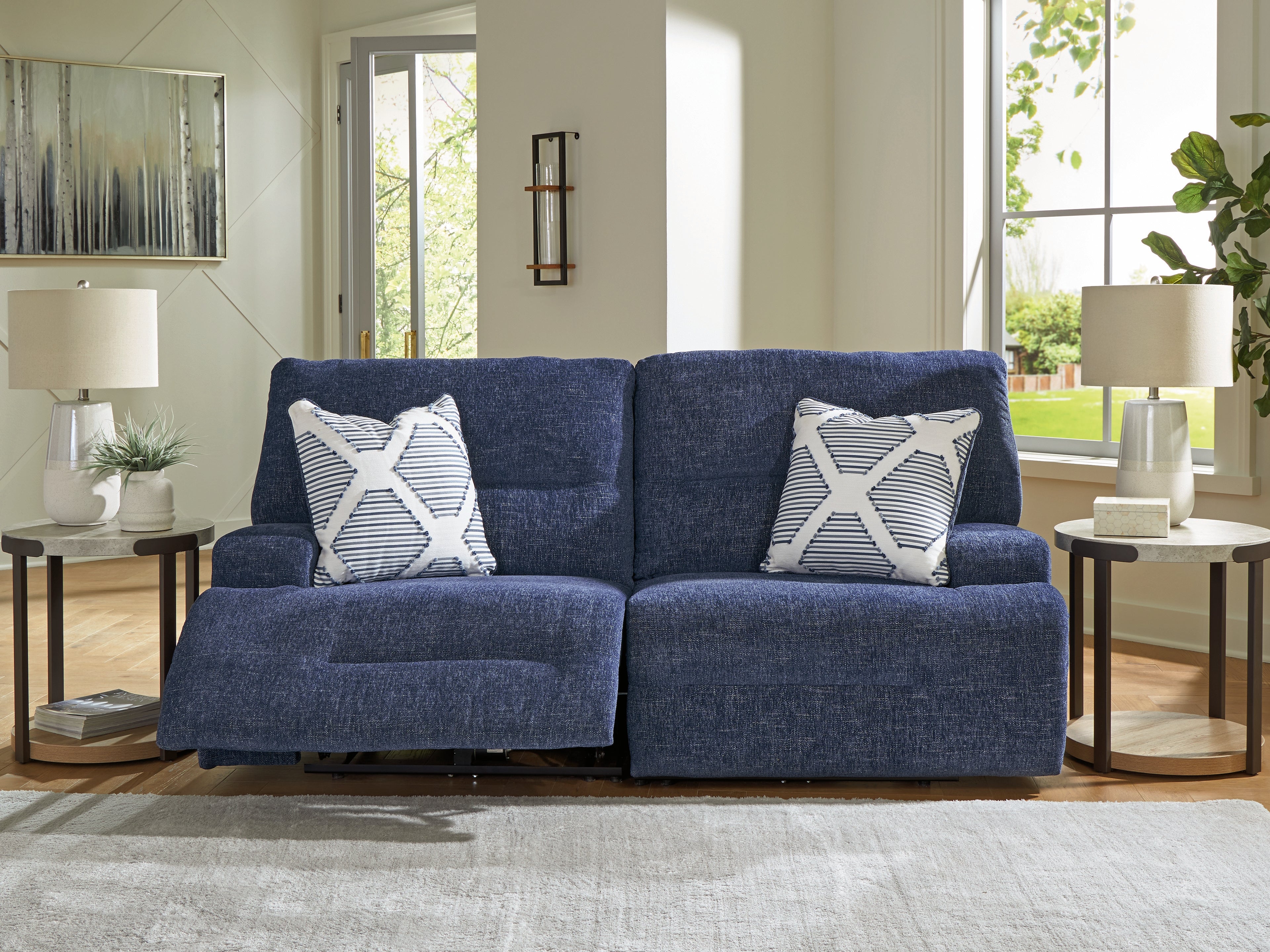 Coral Furniture - Ashley Furniture - Acklen Place Sectional - 2-Piece Power Reclining Sectional / Navy - 93607S16