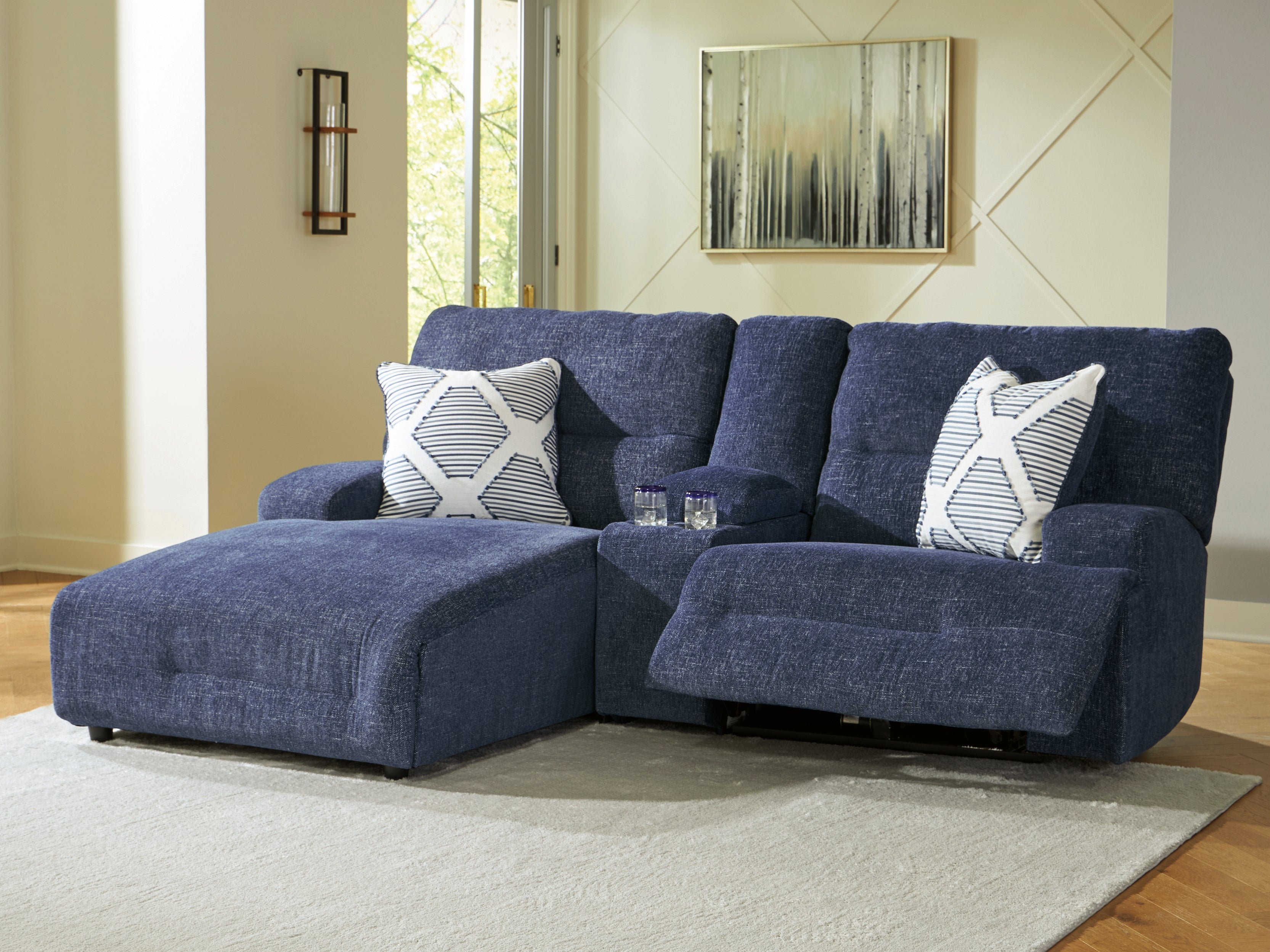 Coral Furniture - Ashley Furniture - Acklen Place Sectional - 3-Piece Power Reclining Sectional Sofa with Chaise / Navy - 93607S5