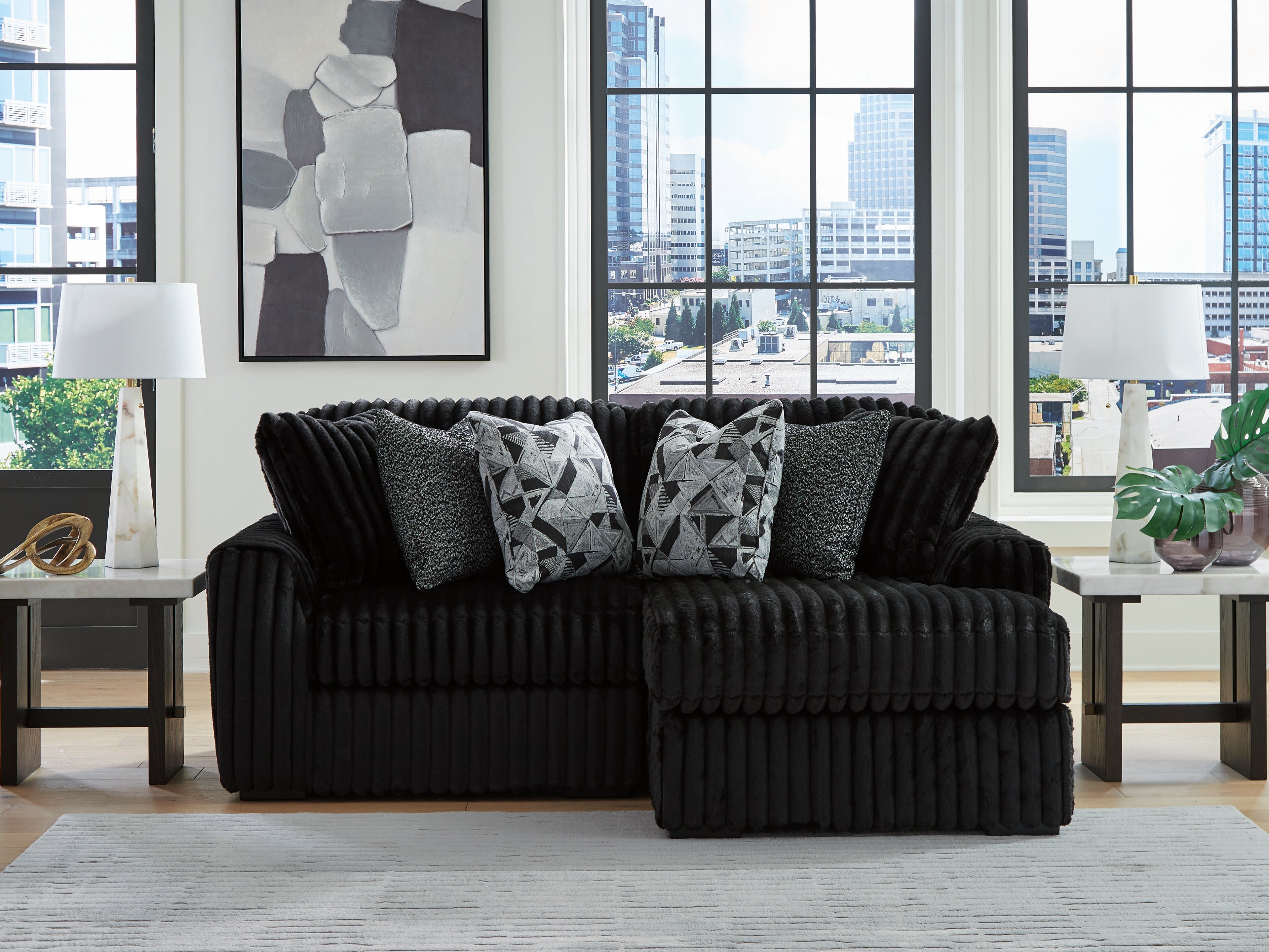 Coral Furniture - Ashley Furniture - Midnight-Madness Sectional - RAF 2-Piece Sectional with Chaise / Onyx - 98103S14