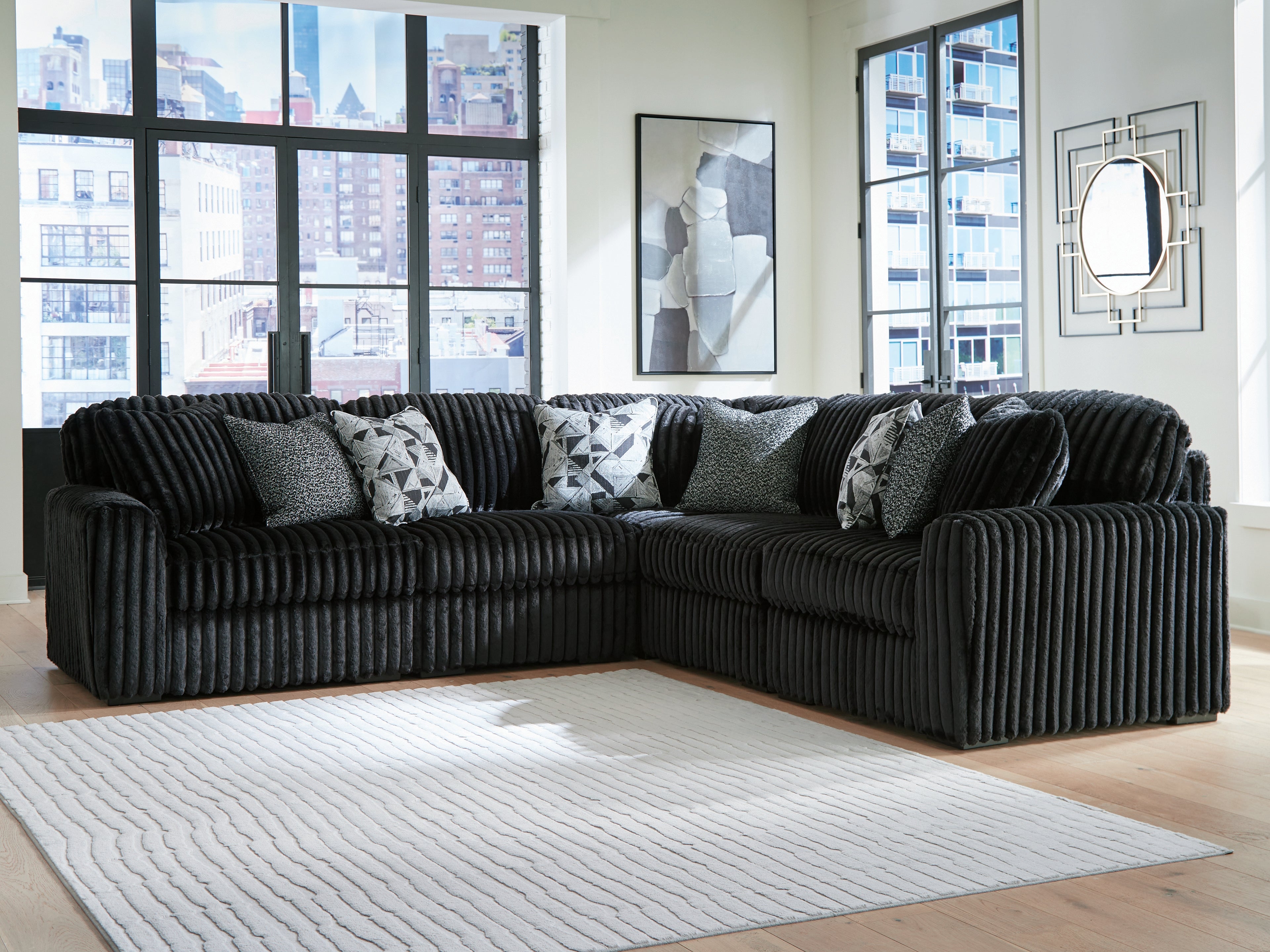 Coral Furniture - Ashley Furniture - Midnight-Madness Sectional - RAF 5-Piece Sectional / Onyx - 98103S26