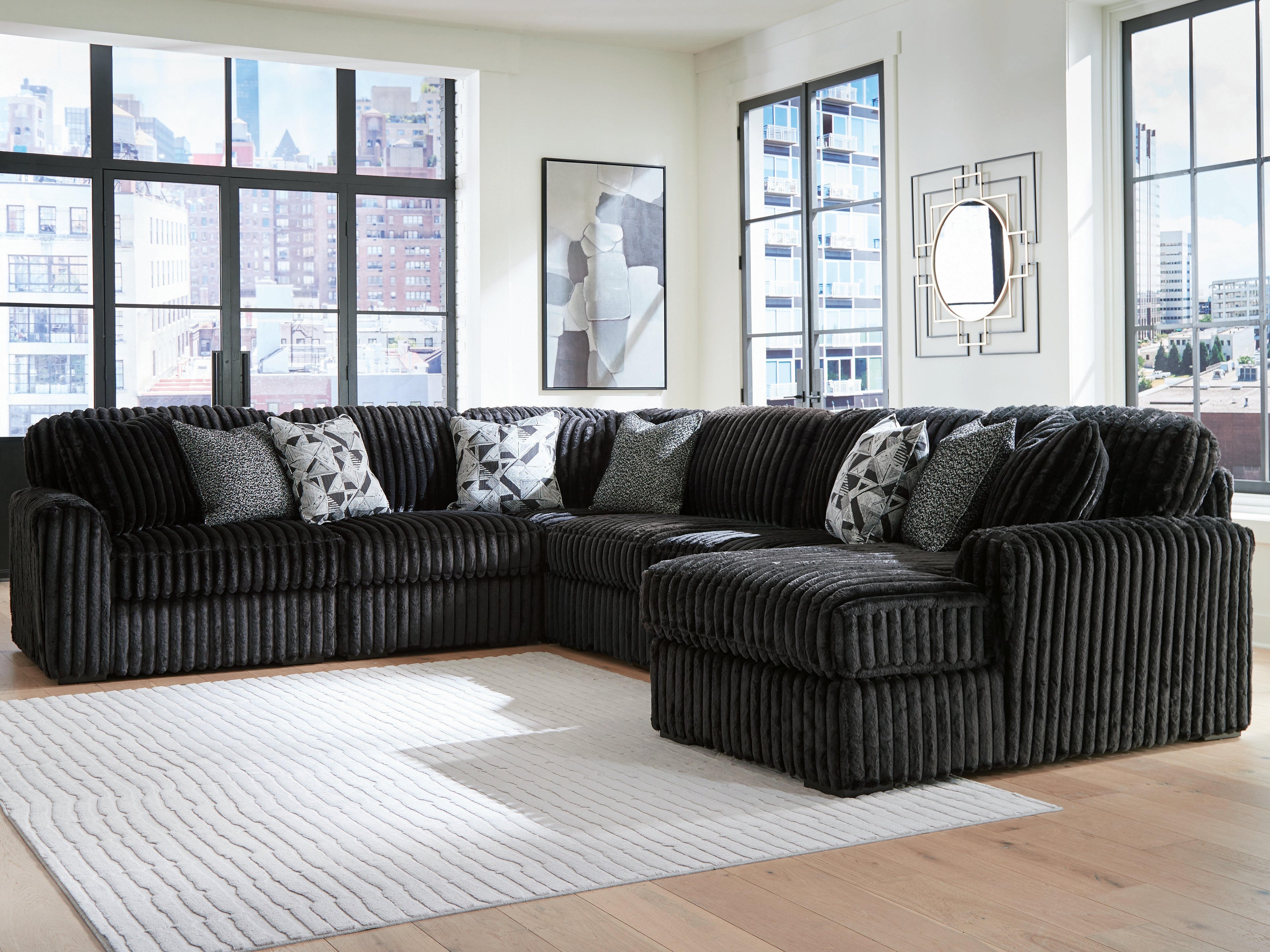Coral Furniture - Ashley Furniture - Midnight-Madness Sectional - RAF 6-Piece Sectional with Chaise / Onyx - 98103S24