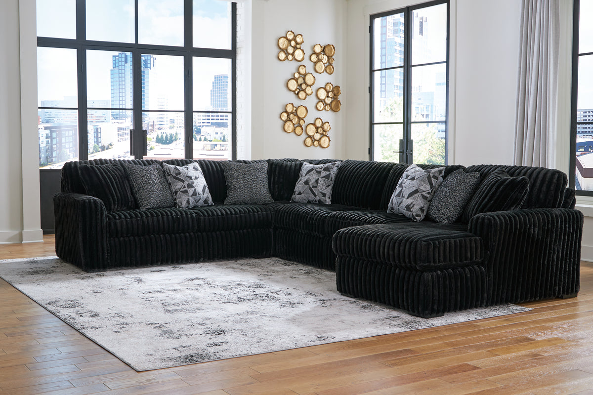 Coral Furniture - Ashley Furniture - Midnight-Madness Sectional - LAF 3-Piece Sectional with Chaise / Onyx - 98103S9
