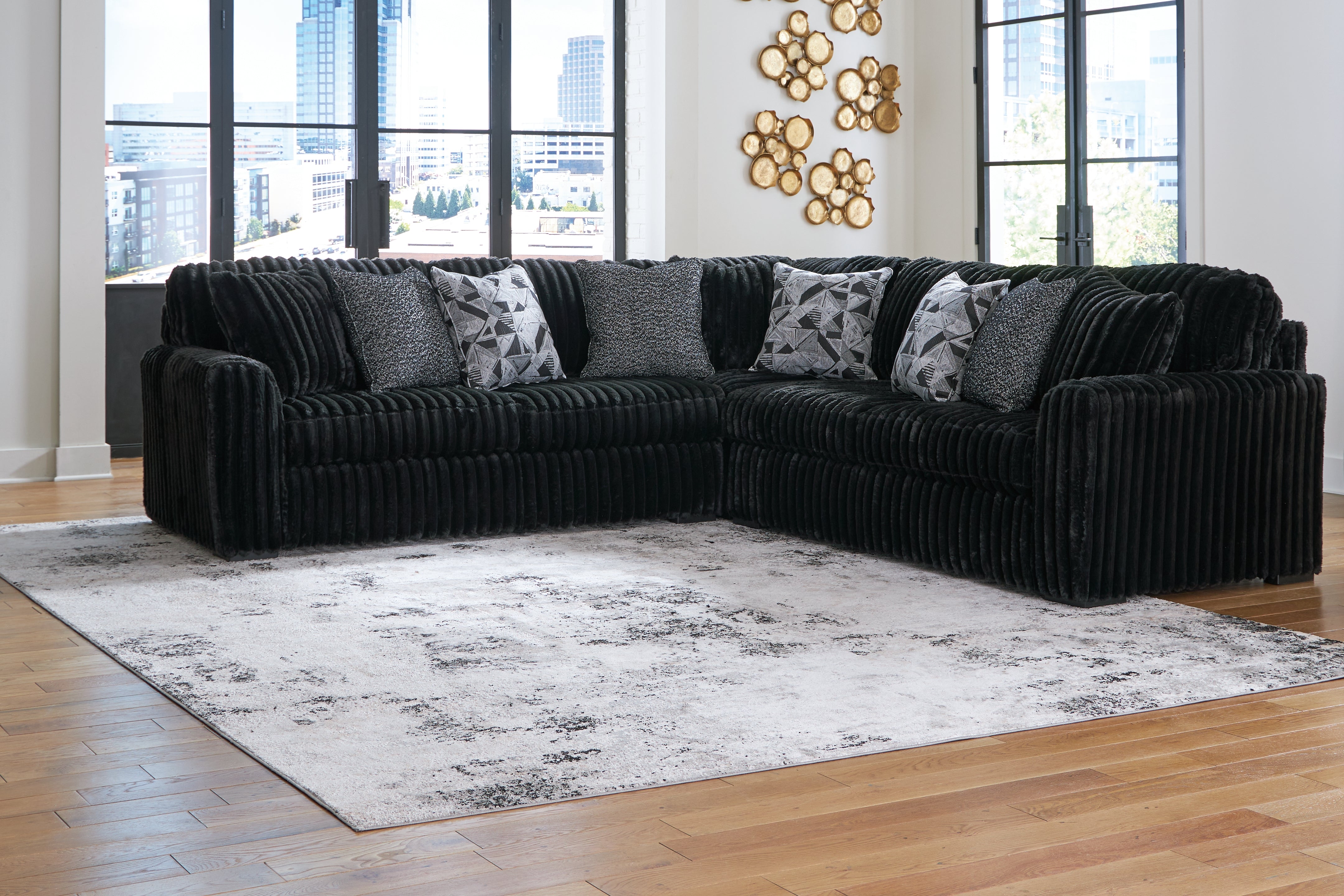 Coral Furniture - Ashley Furniture - Midnight-Madness Sectional - LAF 3-Piece Sectional / Onyx - 98103S6