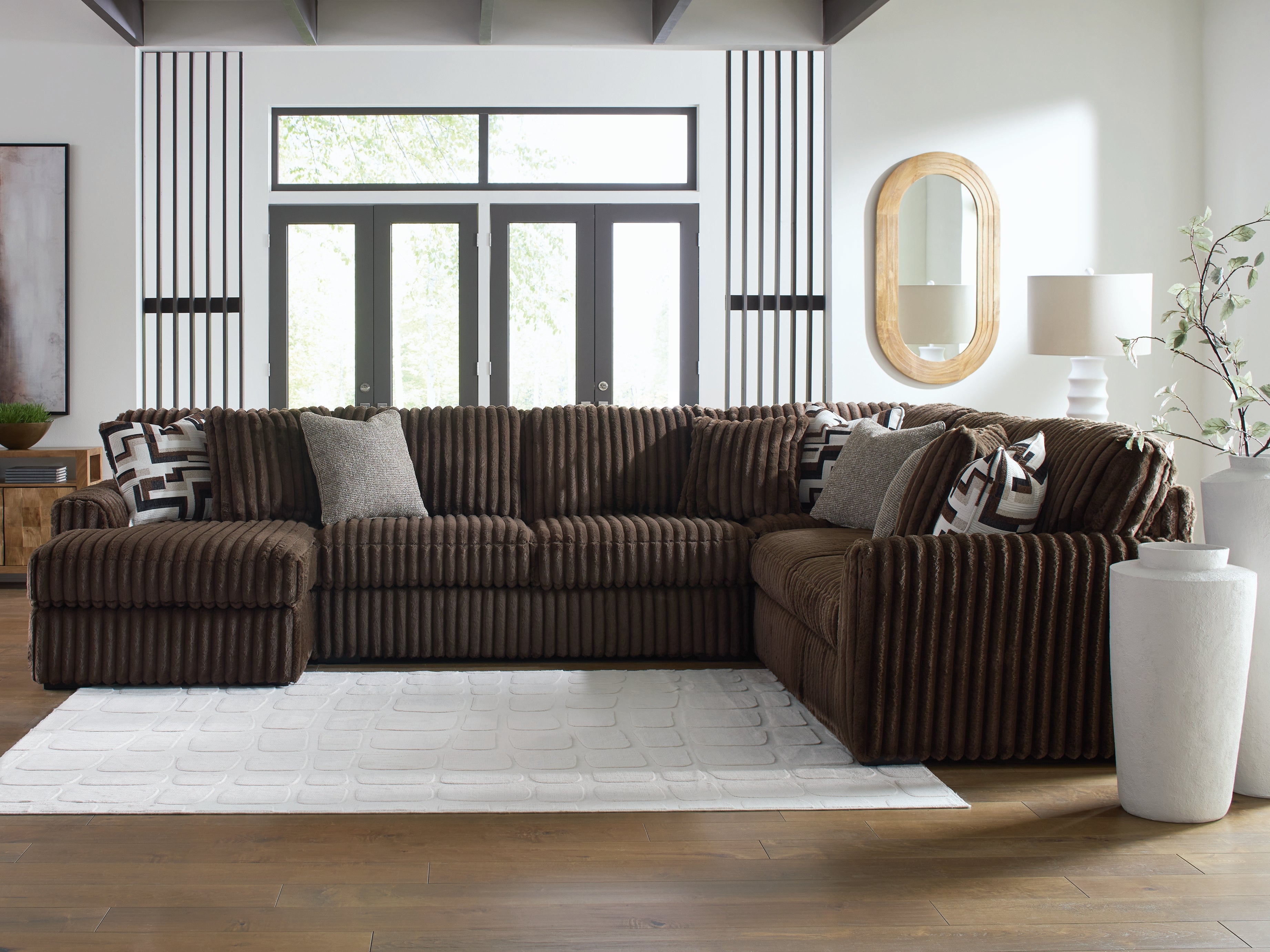 Coral Furniture - Ashley Furniture - Midnight-Madness Sectional - RAF 4-Piece Sectional with Chaise / Chocolate - 98104S4