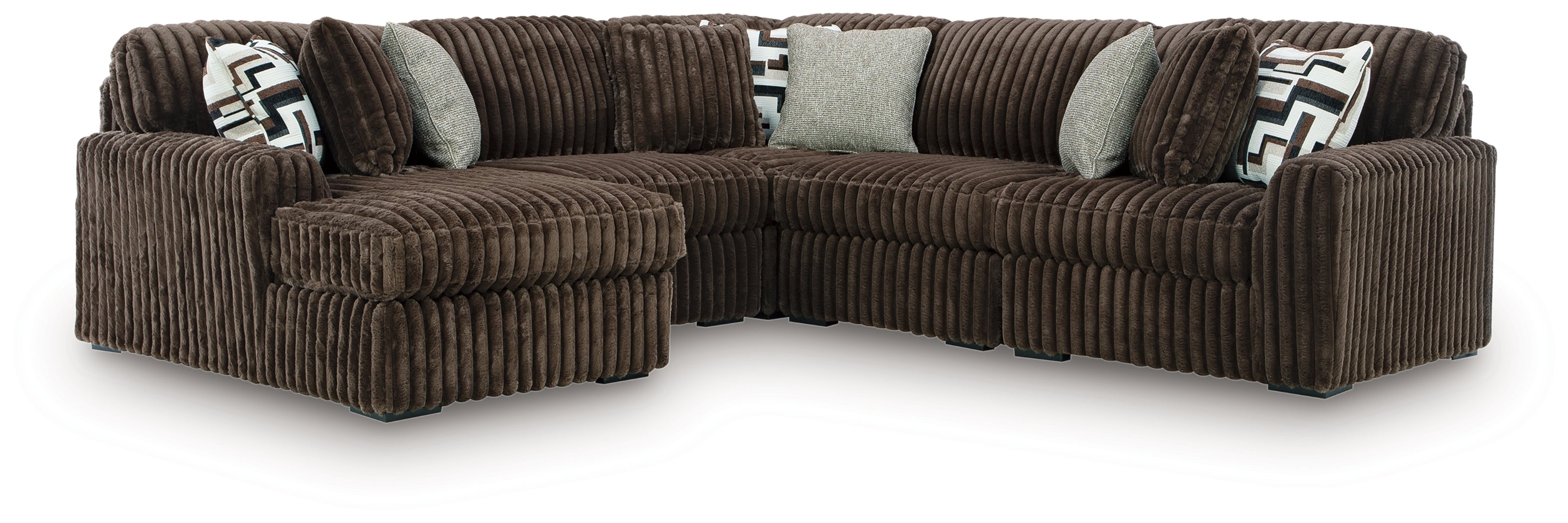 Coral Furniture - Ashley Furniture - Midnight-Madness Sectional - RAF 5-Piece Sectional with Chaise / Chocolate - 98104S21