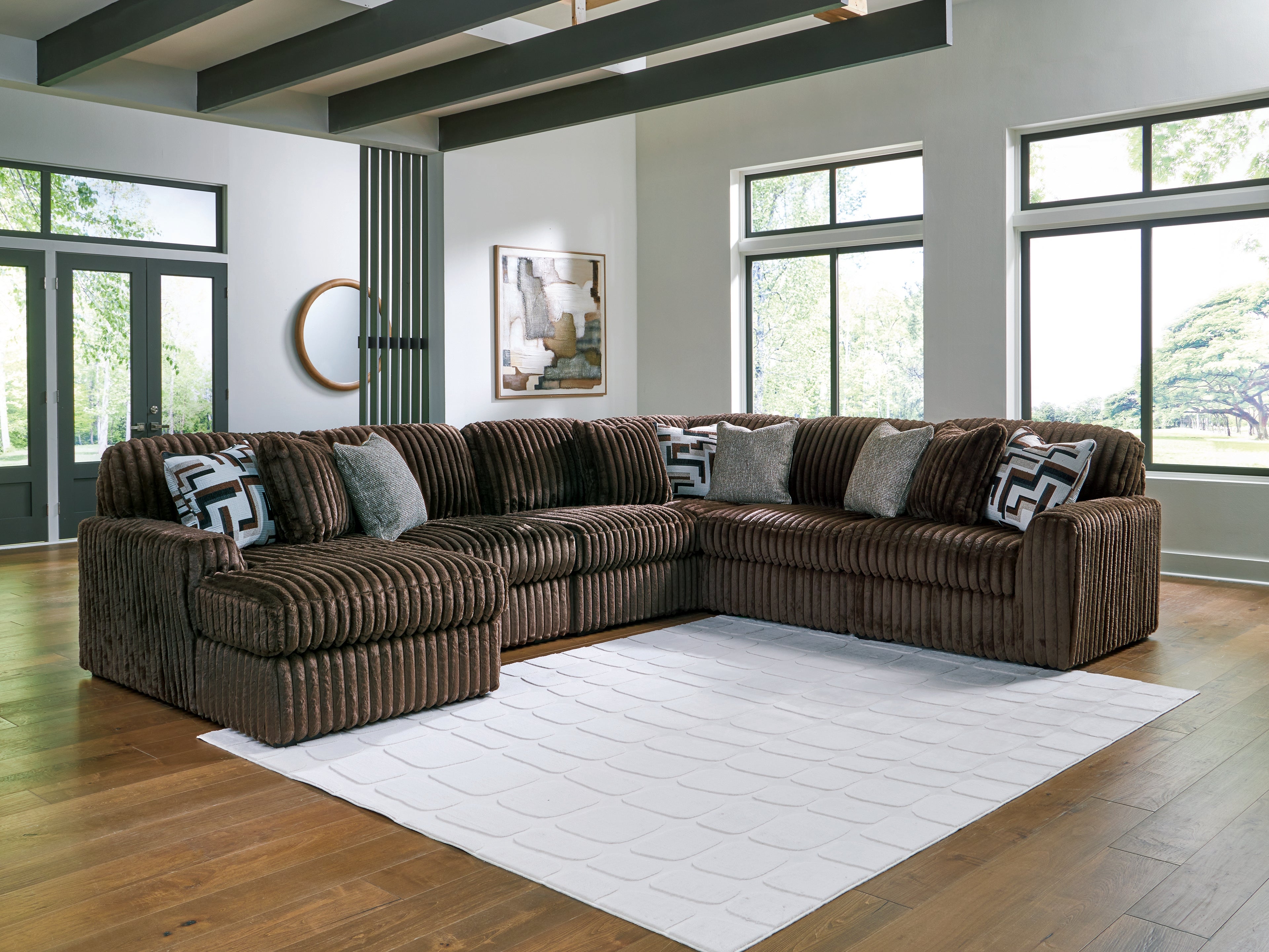 Coral Furniture - Ashley Furniture - Midnight-Madness Sectional - RAF 6-Piece Sectional with Chaise / Chocolate - 98104S23
