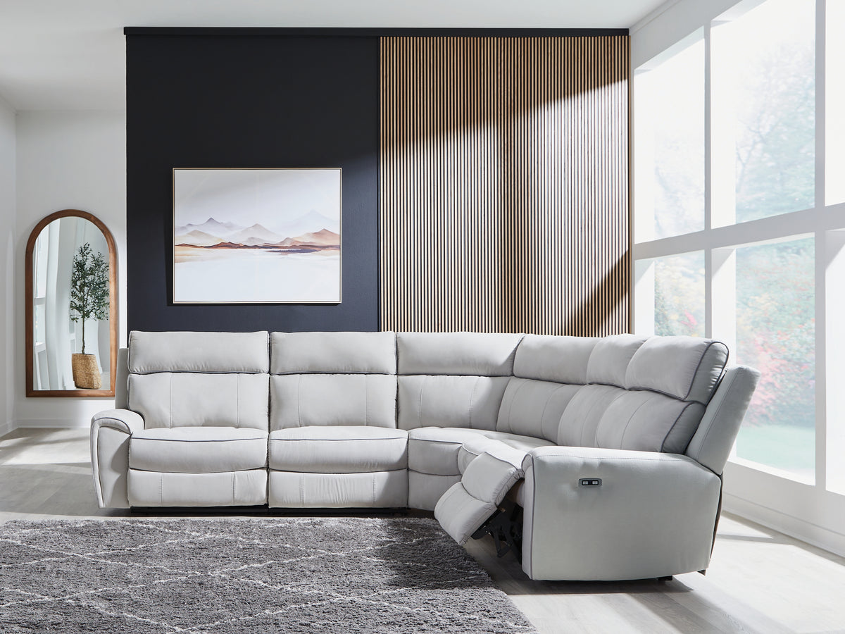 Coral Furniture - Ashley Furniture - Social Pointe Sectional - 5-Piece Power Reclining Sectional / Pearl/Ash - PC98802S8