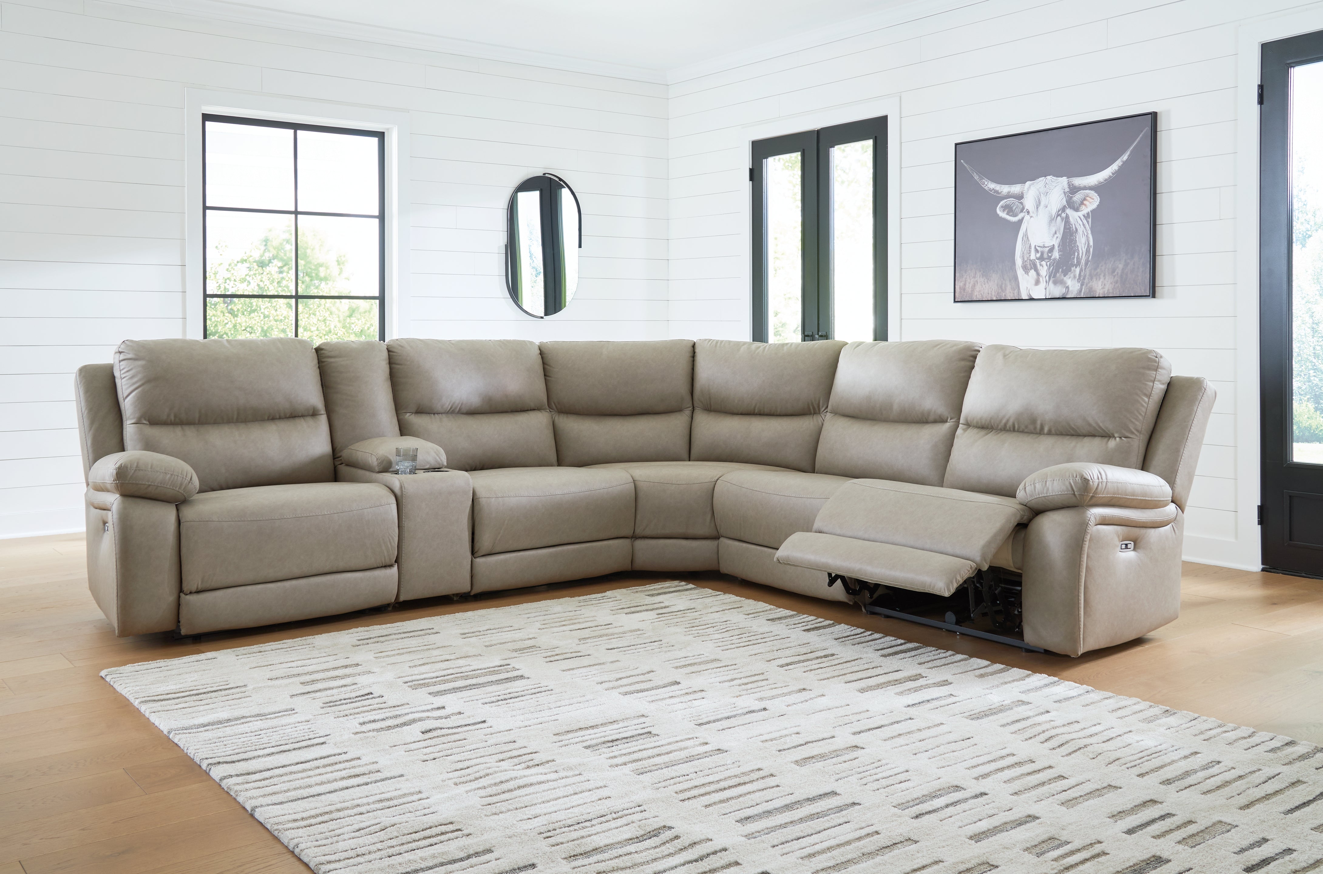 Coral Furniture - Ashley Furniture - Narwhal Place Sectional - 6-Piece Power Reclining Sectional / Pebble - PC99201S10