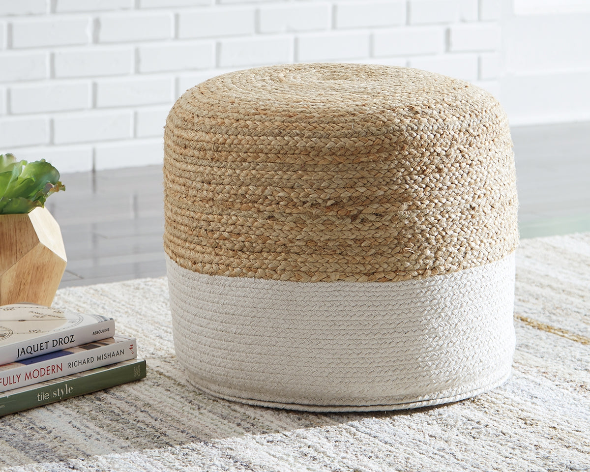 Coral Furniture - Ashley Furniture - Sweed Valley Pouf - Pouf / Natural/White - A1000420