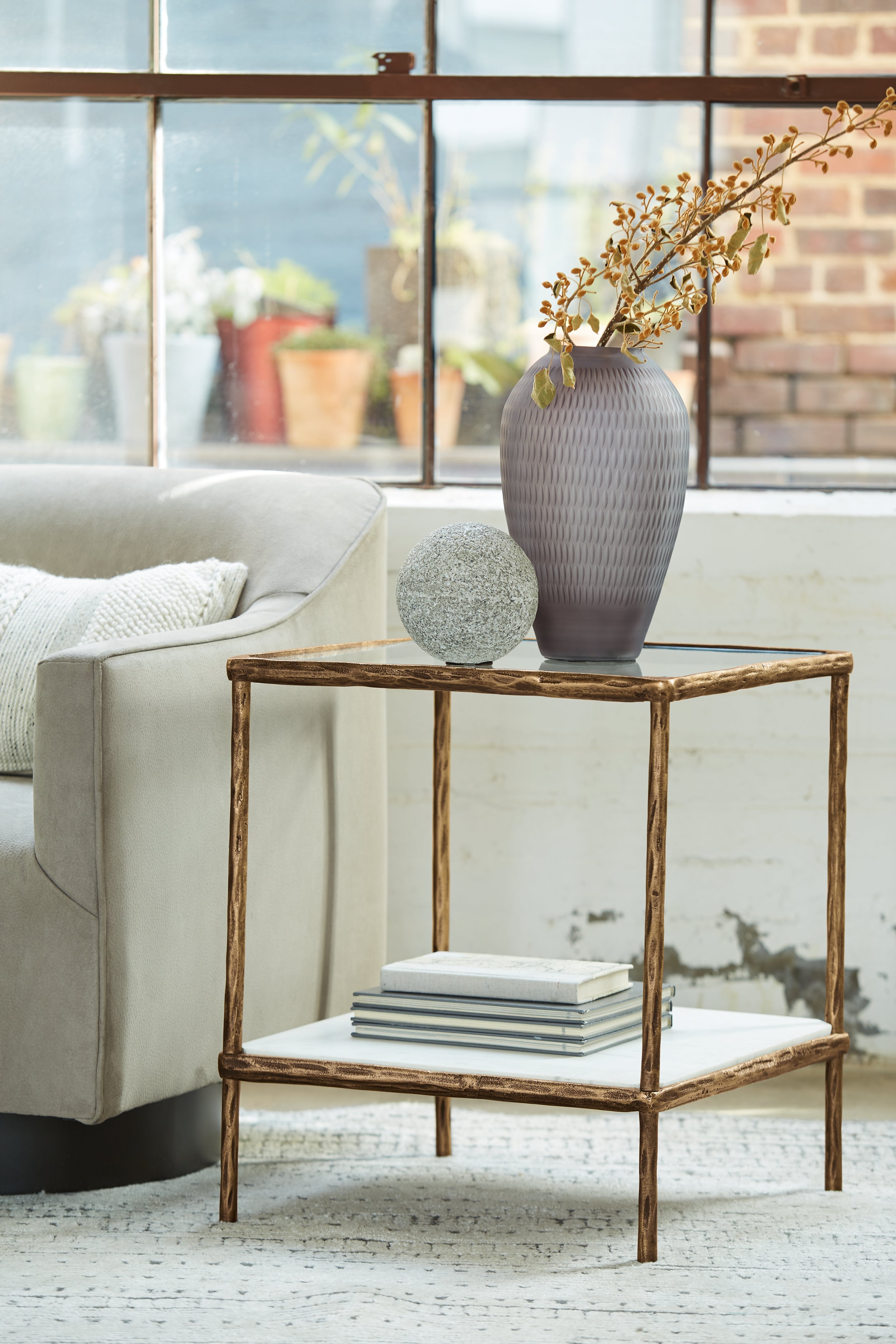 Coral Furniture - Ashley Furniture - Ryandale Accent Table - Accent Table / Antique Brass Finish - A4000442