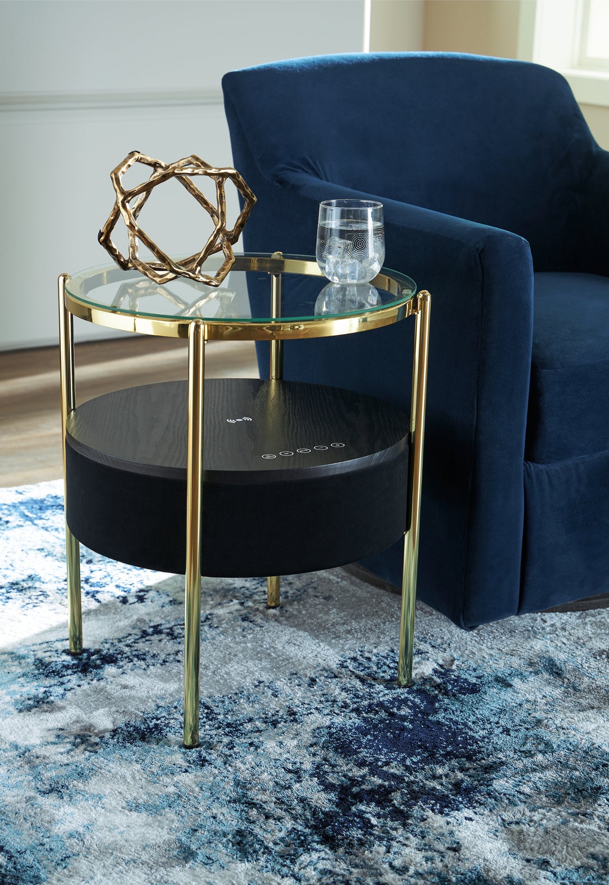 Coral Furniture - Ashley Furniture - Nedman Accent Table with Speaker - Accent Table with Speaker / Black/Gold Finish - A4000669
