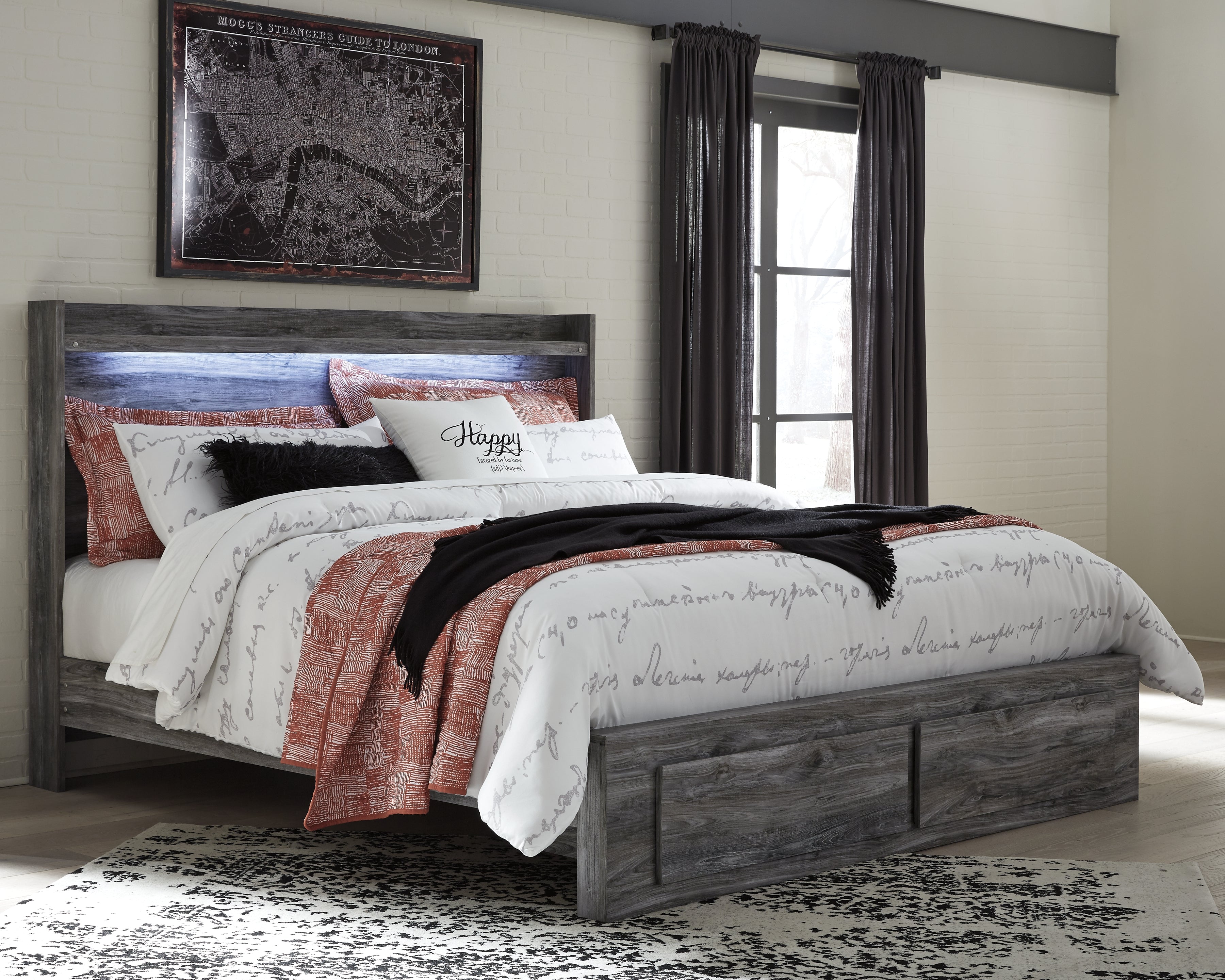 Coral Furniture - Ashley Furniture - Baystorm Bedroom - King Panel Bed with 2 Storage Drawers / Gray - B221B12