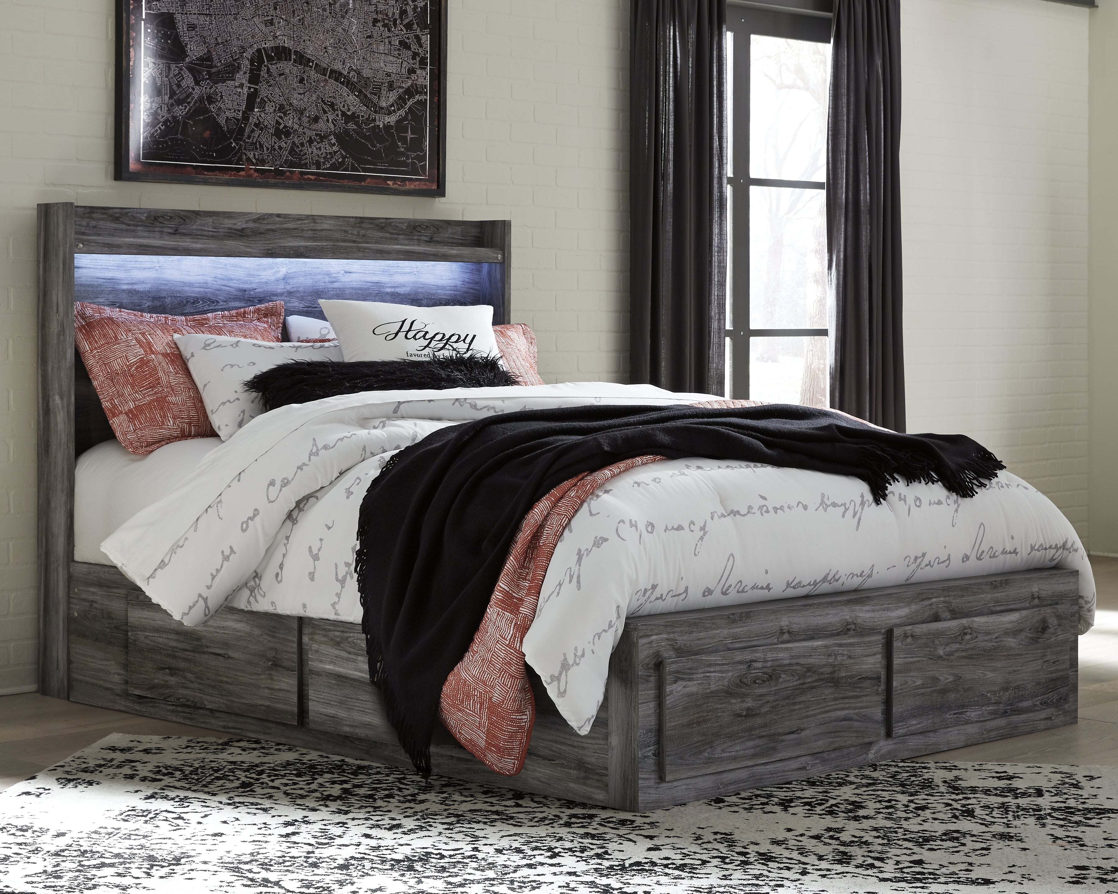 Coral Furniture - Ashley Furniture - Baystorm Bedroom - Queen Panel Bed with 6 Storage Drawers / Gray - B221B4