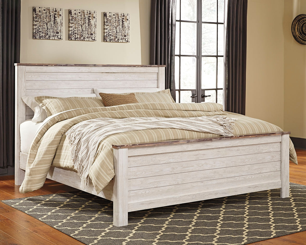 Coral Furniture - Ashley Furniture - Willowton Bedroom - California King Panel Bed / Whitewash - B267B28