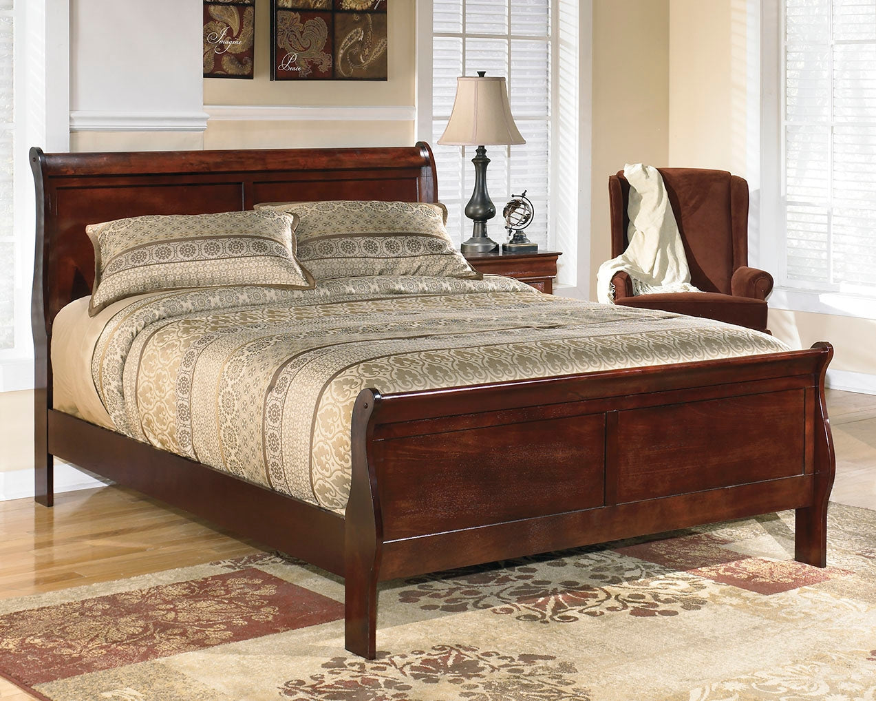 Coral Furniture - Ashley Furniture - Alisdair Bedroom - King Sleigh Bed / Reddish Brown - B376B8