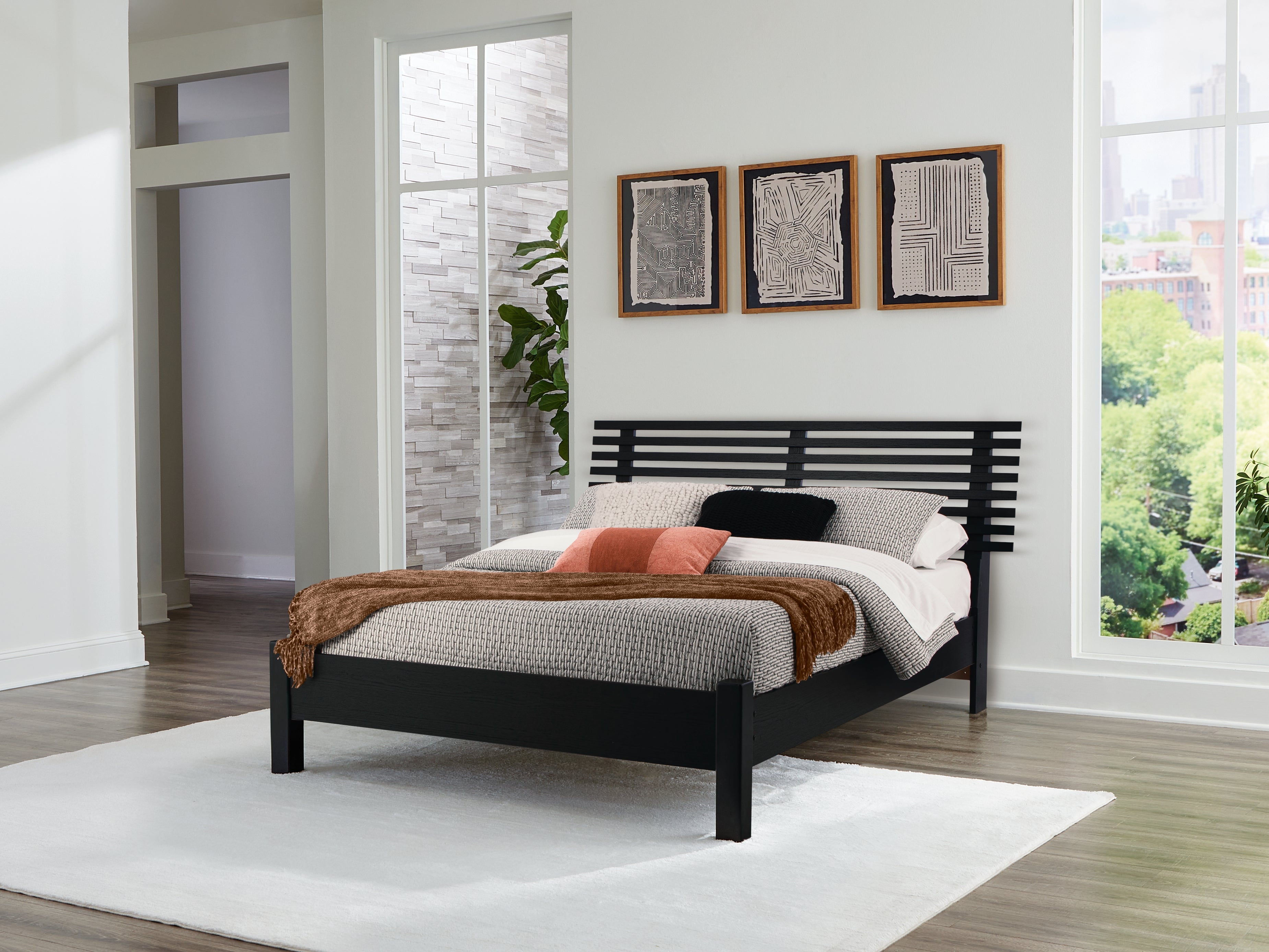 Coral Furniture - Ashley Furniture - Danziar Bedroom - Queen Slat Panel Bed / Black - B1013B1